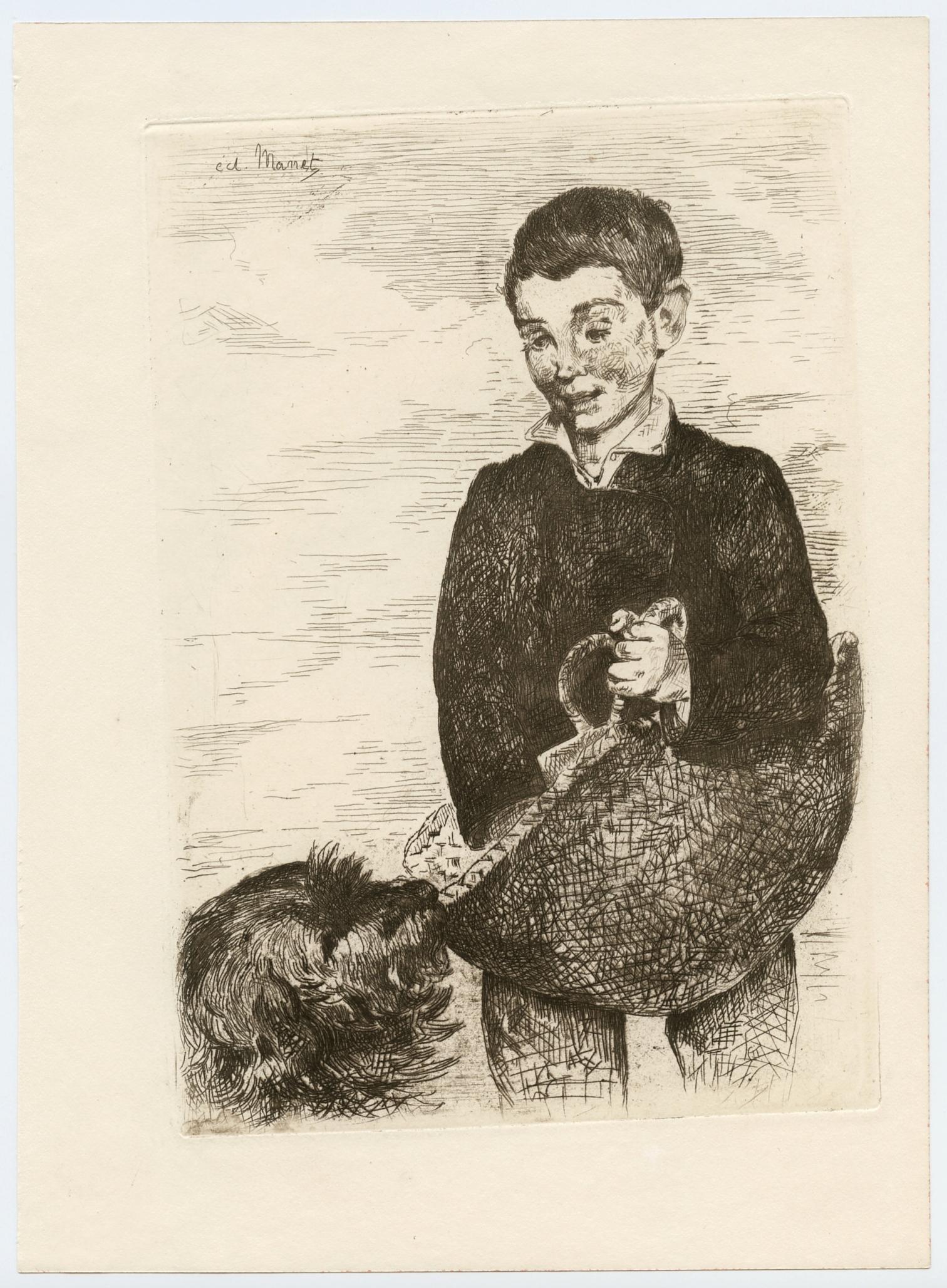 Original-Radierung „Le Gamin“ – Junge mit einem Hund (Post-Impressionismus), Print, von Edouard Manet