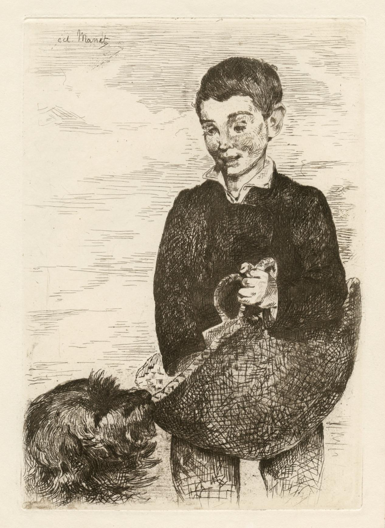 "Le Gamin" original etching - Boy with a Dog - Print by Edouard Manet