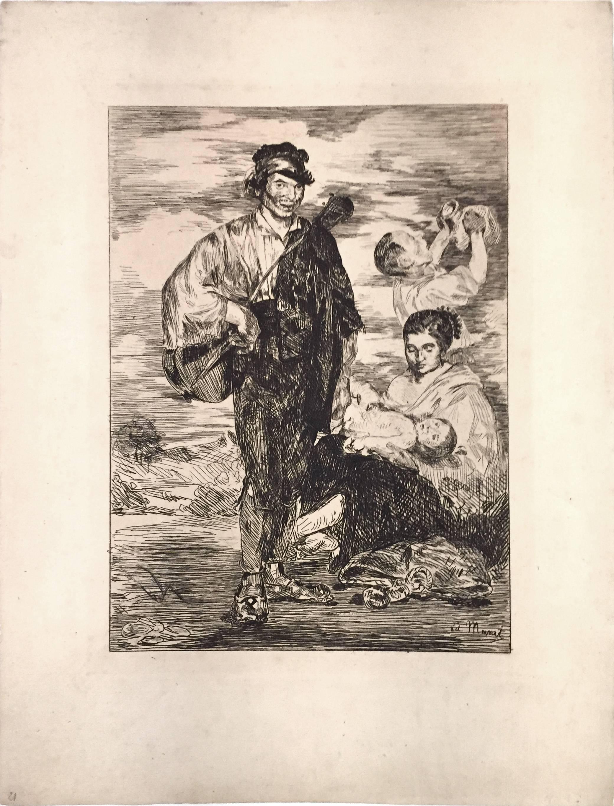 Edouard Manet Figurative Print - Les Gitanos - Original Etching by E. Manet