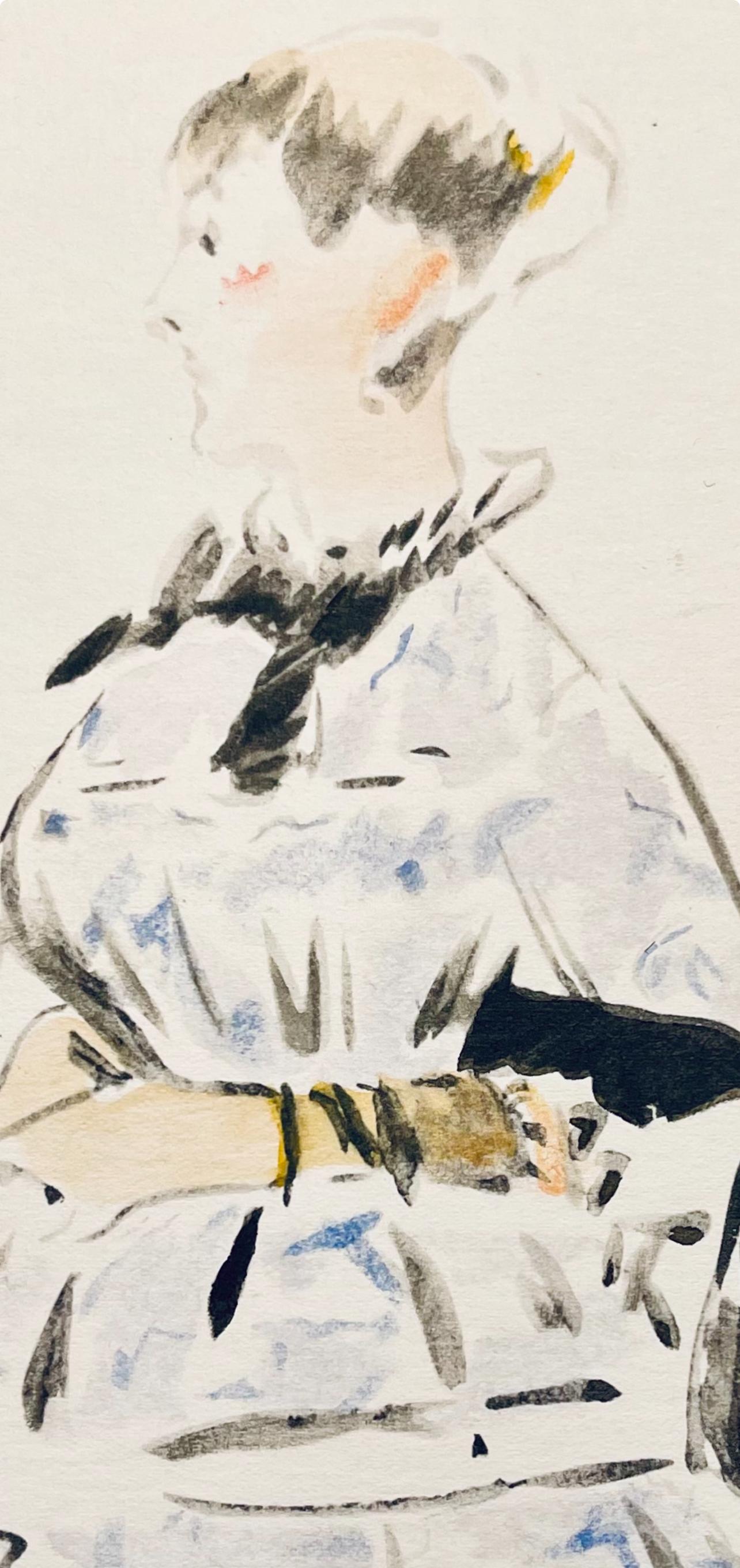 Manet, Composition, Édouard Manet, Letters with Aquarelles (after) - Beige Figurative Print by Edouard Manet