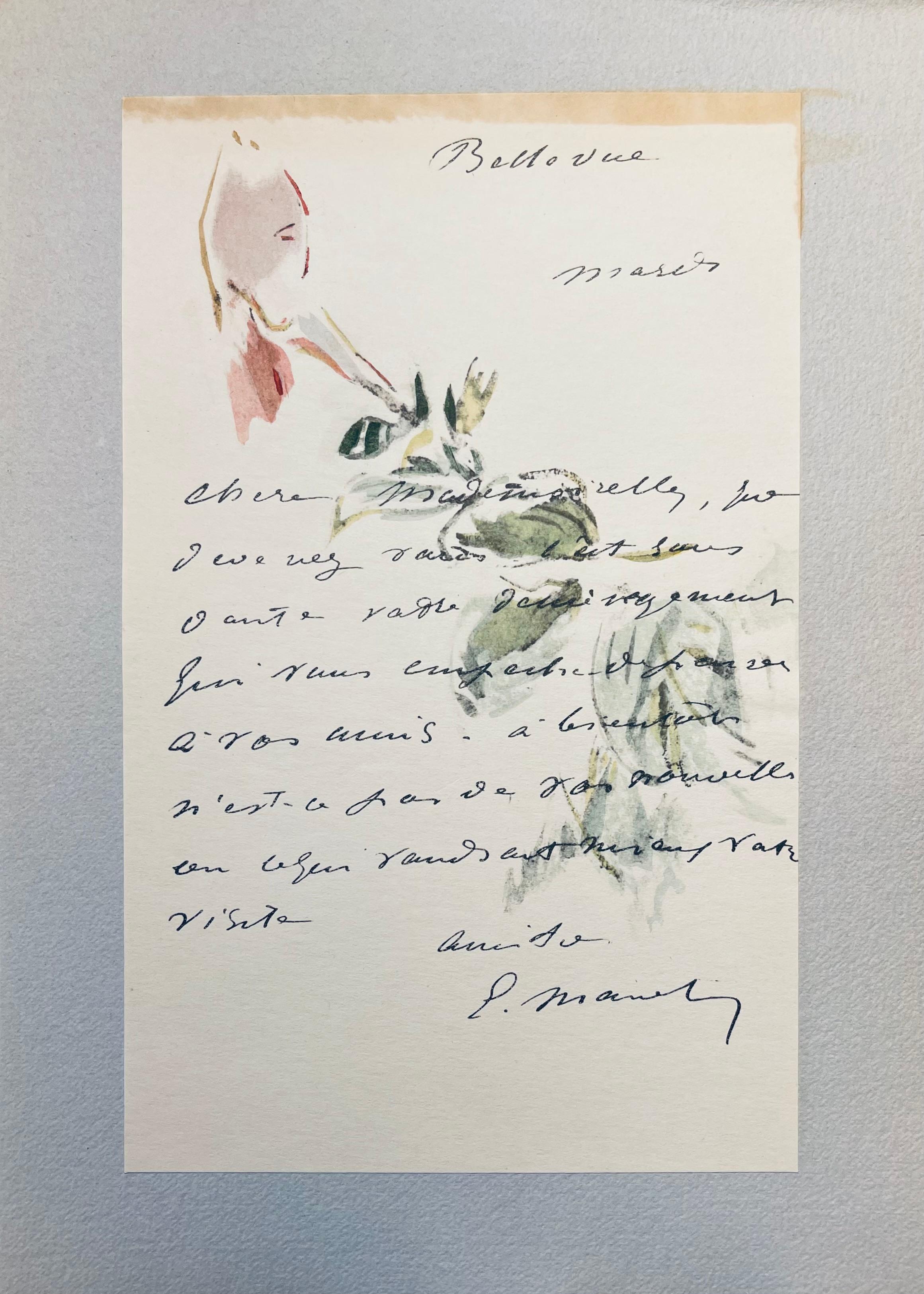 Manet, Composition, Édouard Manet, Letters with Aquarelles (after) - Gray Figurative Print by Edouard Manet