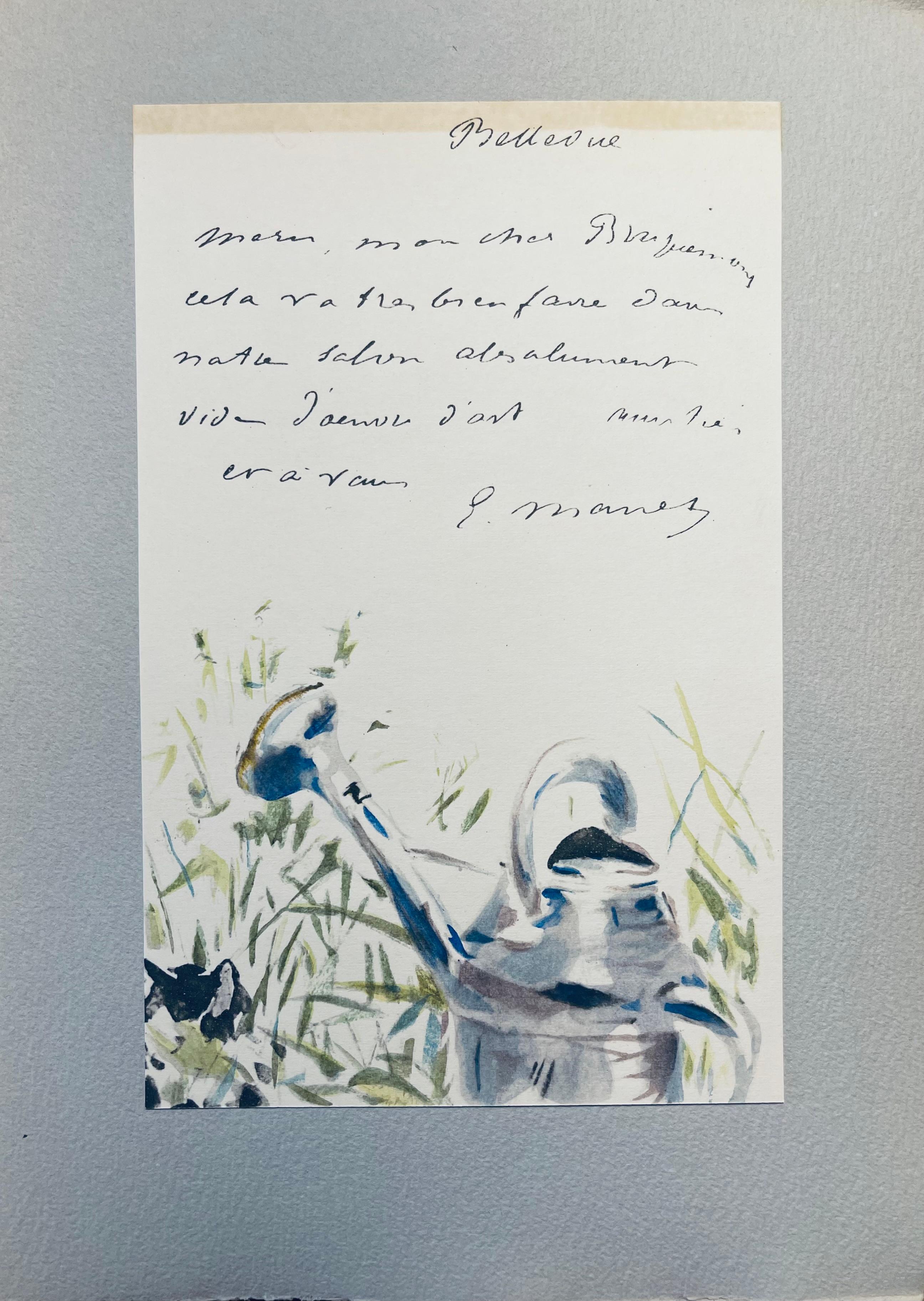 Manet, Composition, Édouard Manet, Letters with Aquarelles (after) - Gray Landscape Print by Edouard Manet