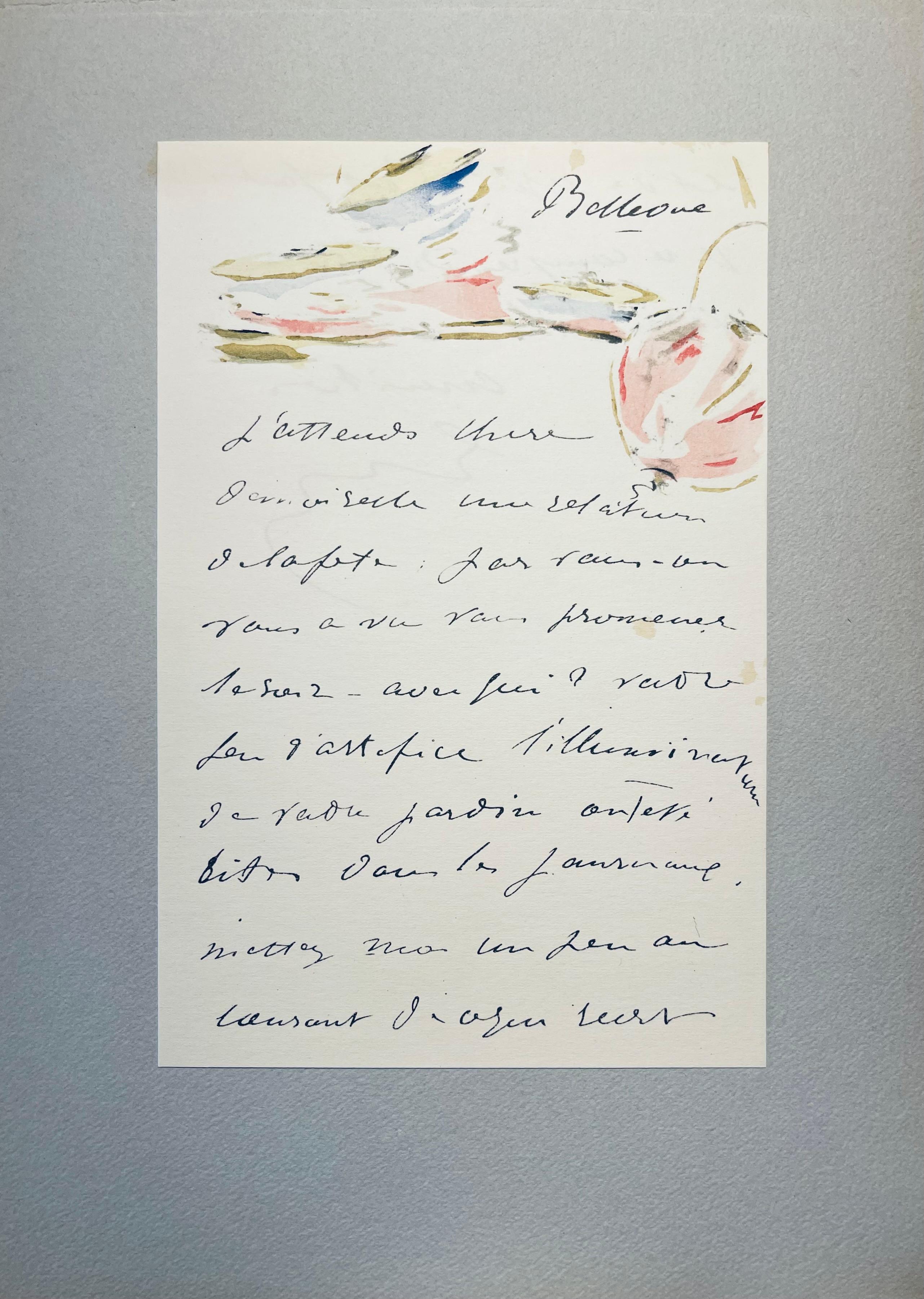 Manet, Composition, Édouard Manet, Letters with Aquarelles (after) - Gray Landscape Print by Edouard Manet