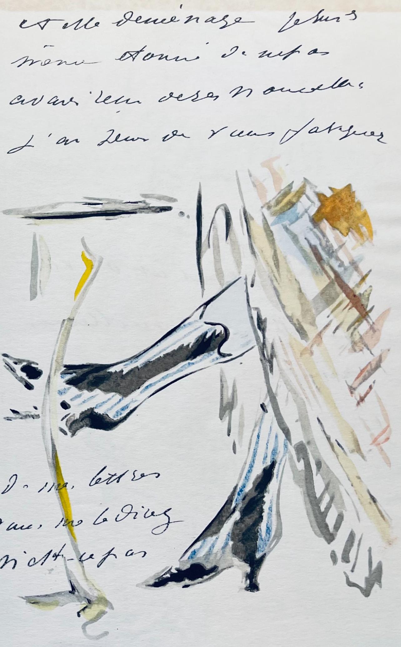 Manet, Composition, Édouard Manet, Letters with Aquarelles (after) - Gray Figurative Print by Edouard Manet