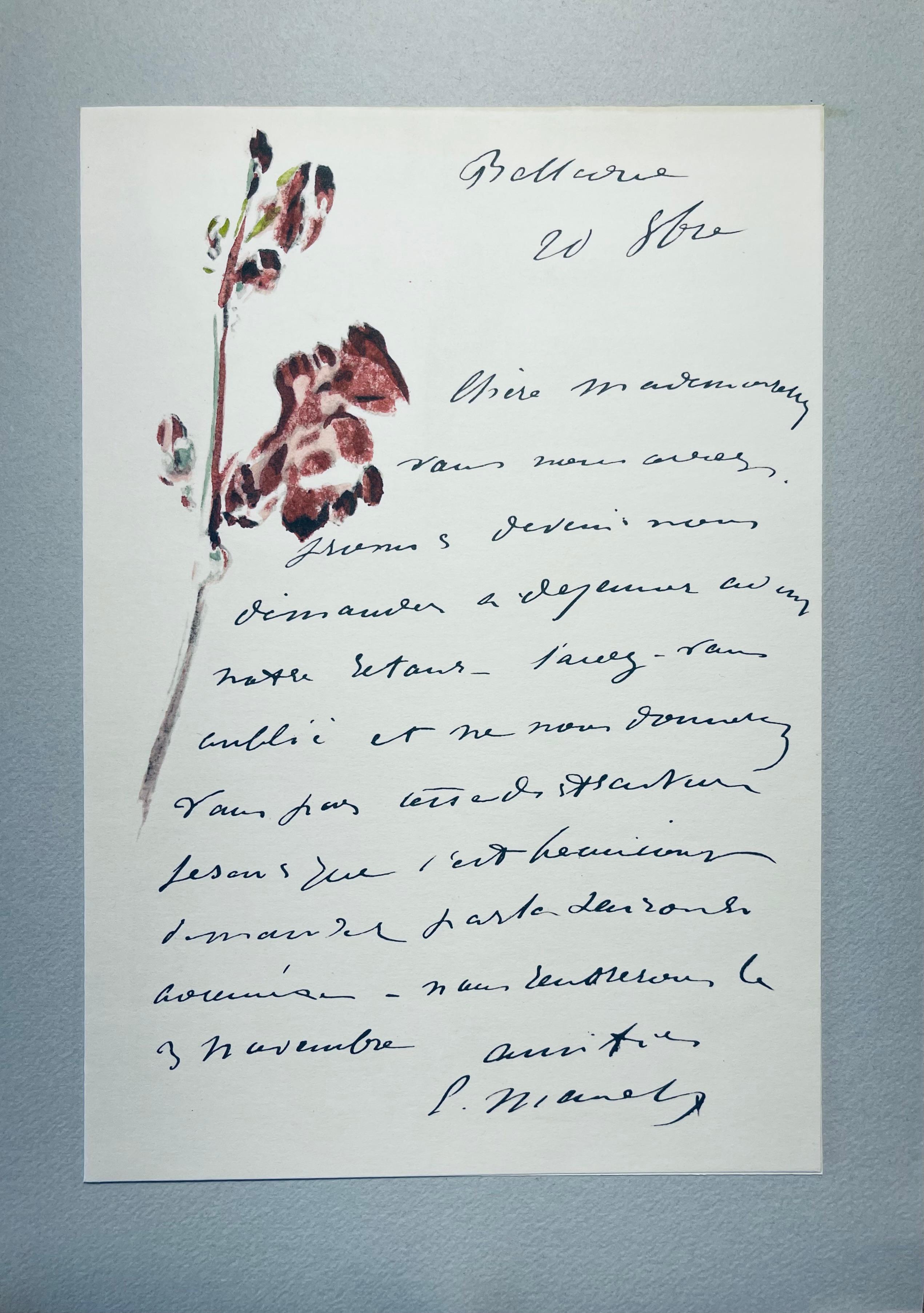 Manet, Composition, Édouard Manet, Letters with Aquarelles (after) - Gray Landscape Print by Edouard Manet