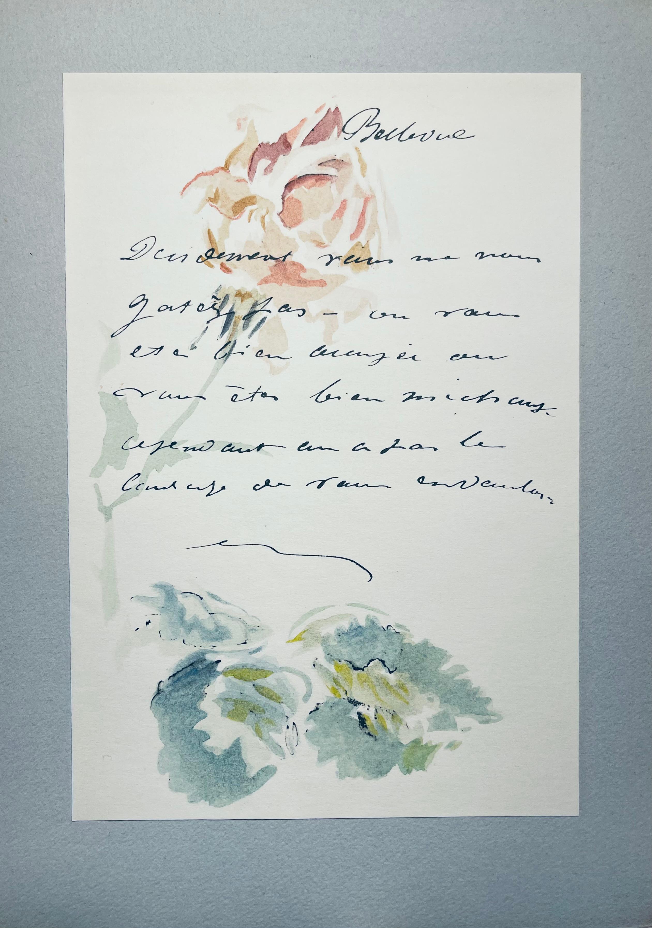 Lithograph and stencil on vélin Foreign Affairs paper mounted on Foreign Affairs museum board, as issued . Unsigned and unnumbered, as issued. Good Condition. Notes: From the folio, Édouard Manet, Letters with Aquarelles, 1944. Published by Pantheon