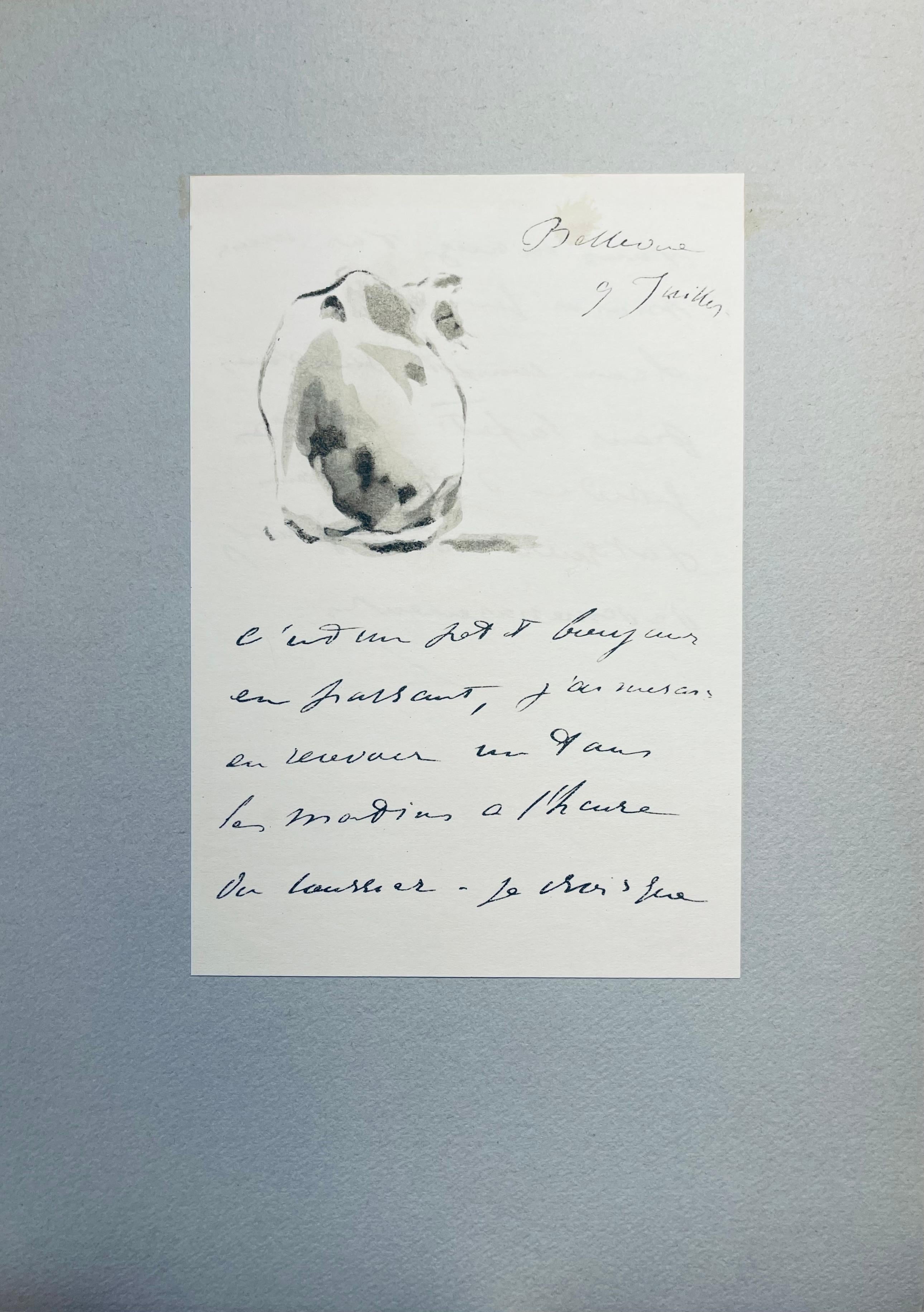 Litografia e stencil su carta vélin Foreign Affairs montata su tavola museale Foreign Affairs, come da edizione. Non firmato e non numerato, come da edizione. Buone condizioni. Note: Dal volume, Édouard Manet, Lettere con Aquarelles, 1944.