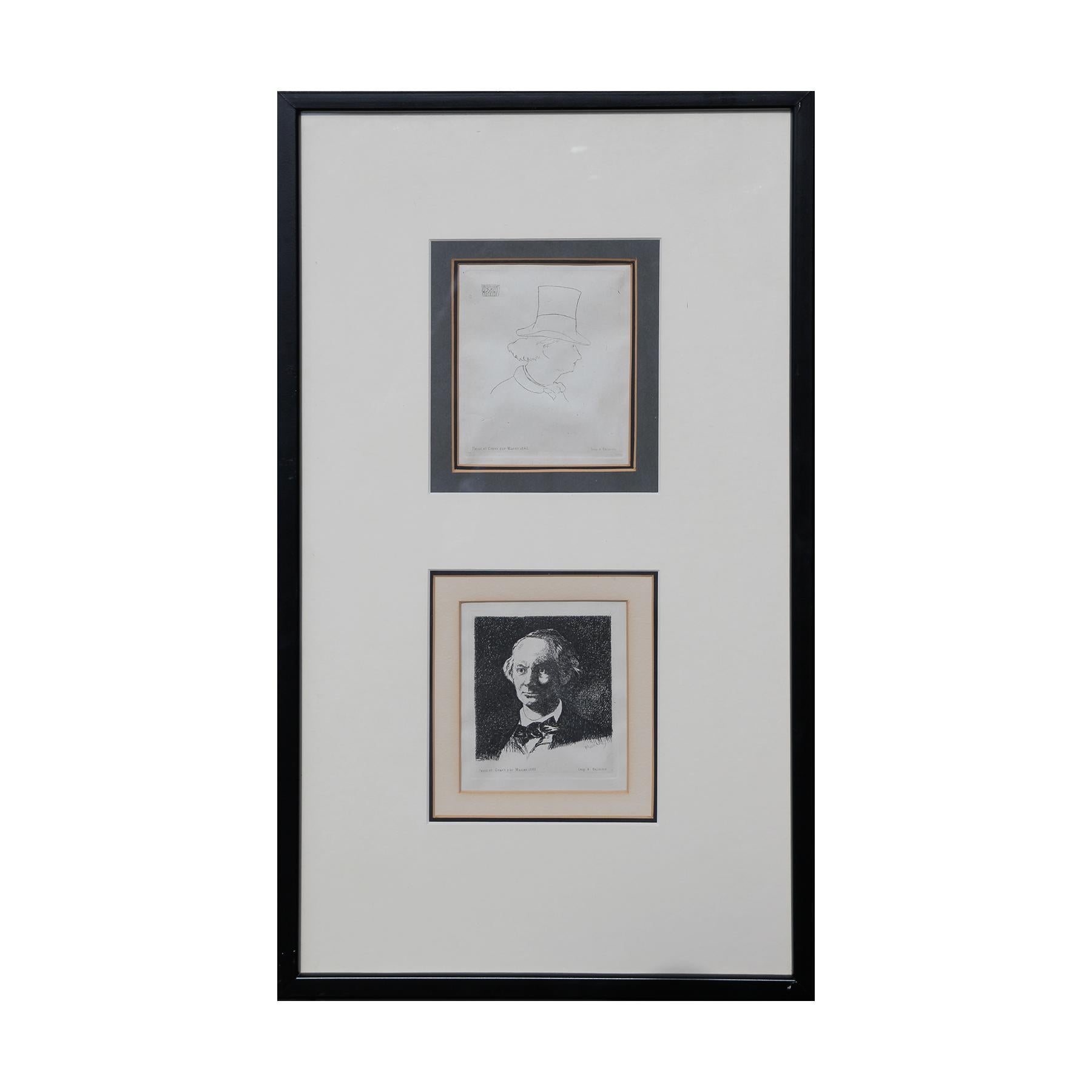 Edouard Manet Portrait Print - Pair of Portrait Etchings of Charles Baudelaire