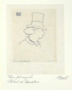 Portrait of Charles Baudelaire with Hat II -  Etching by E. Manet - 1869