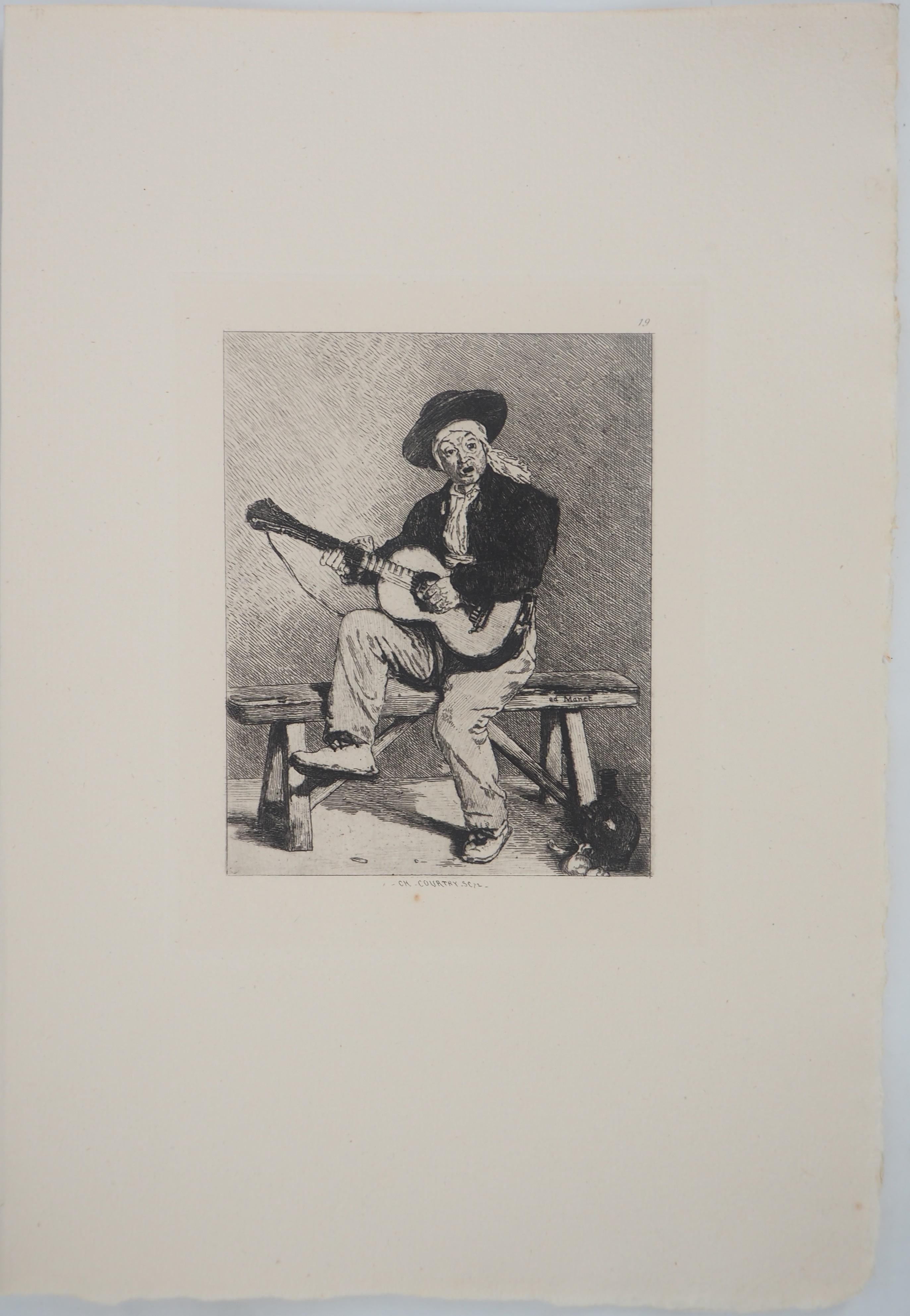 Spanischer Gitarrenspieler – Original-Radierung – Ed. Durand Ruel, 1873 – Print von Edouard Manet