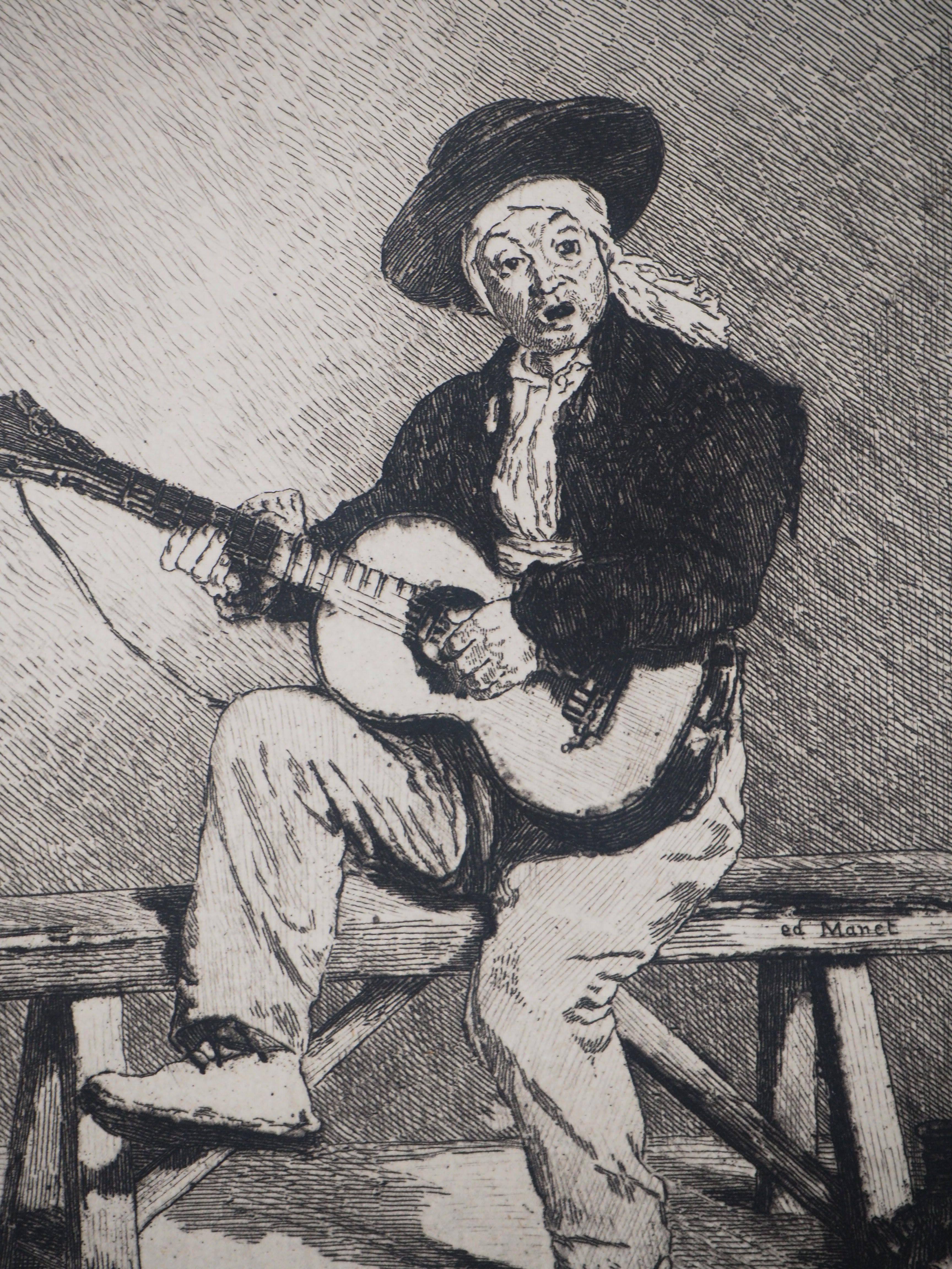 Spanischer Gitarrenspieler – Original-Radierung – Ed. Durand Ruel, 1873 (Impressionismus), Print, von Edouard Manet