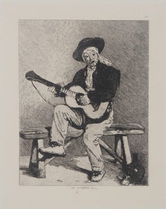 Suonatore di chitarra spagnolo - Incisione originale - Ed. Durand Ruel, 1873