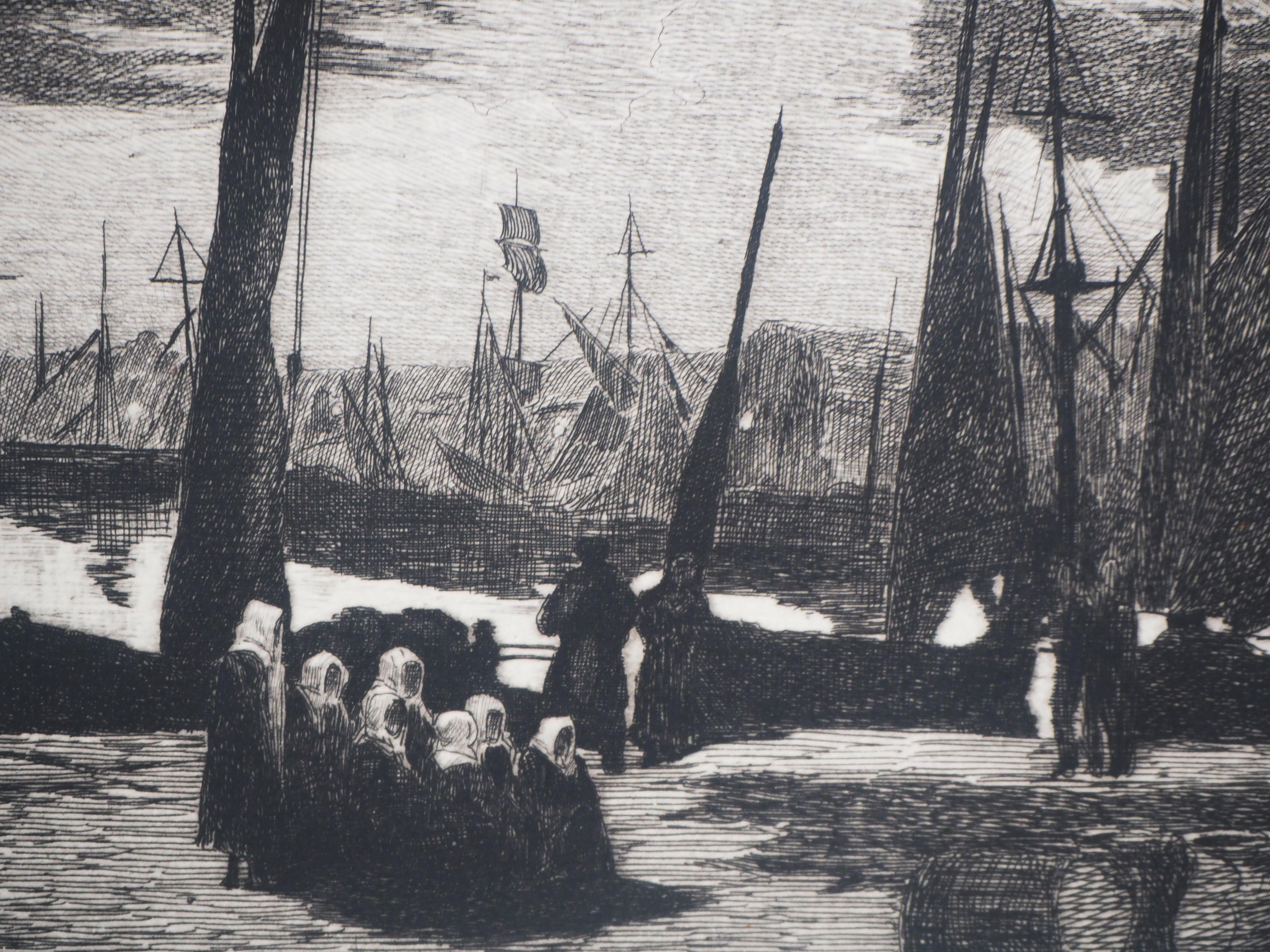 The Harbour, Sailboats - Original etching - Ed. Durand Ruel, 1873 - Impressionist Print by Edouard Manet