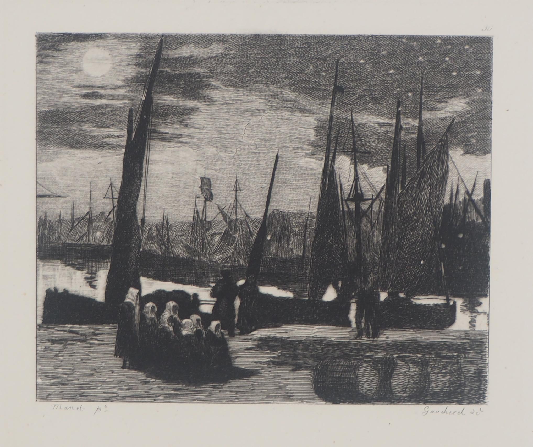 Edouard Manet Landscape Print - The Harbour, Sailboats - Original etching - Ed. Durand Ruel, 1873