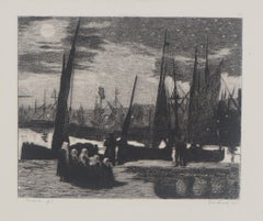 The Harbour, Sailboats - Original etching - Ed. Durand Ruel, 1873