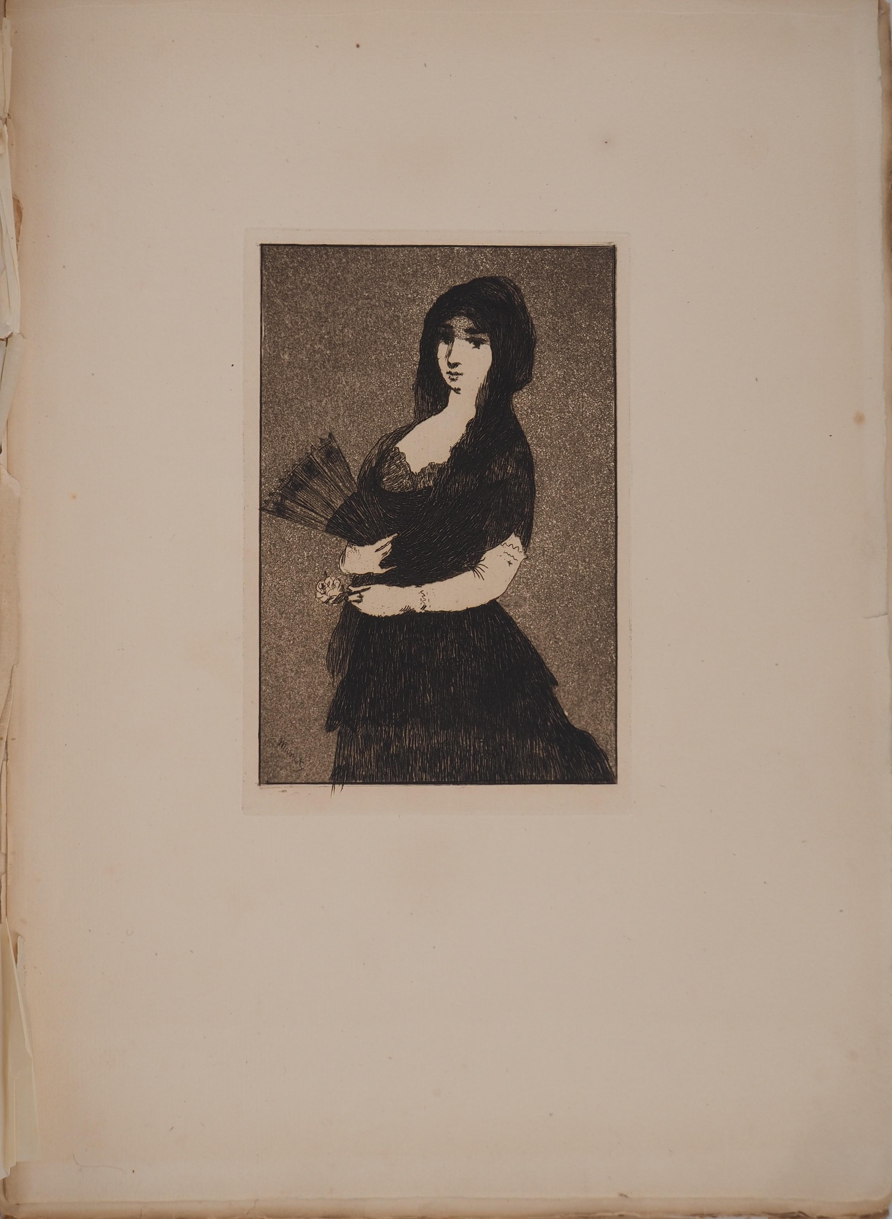 Mujer con mantilla - Grabado original (Guerin #51 Fisher #46) - Print Impresionista de Edouard Manet