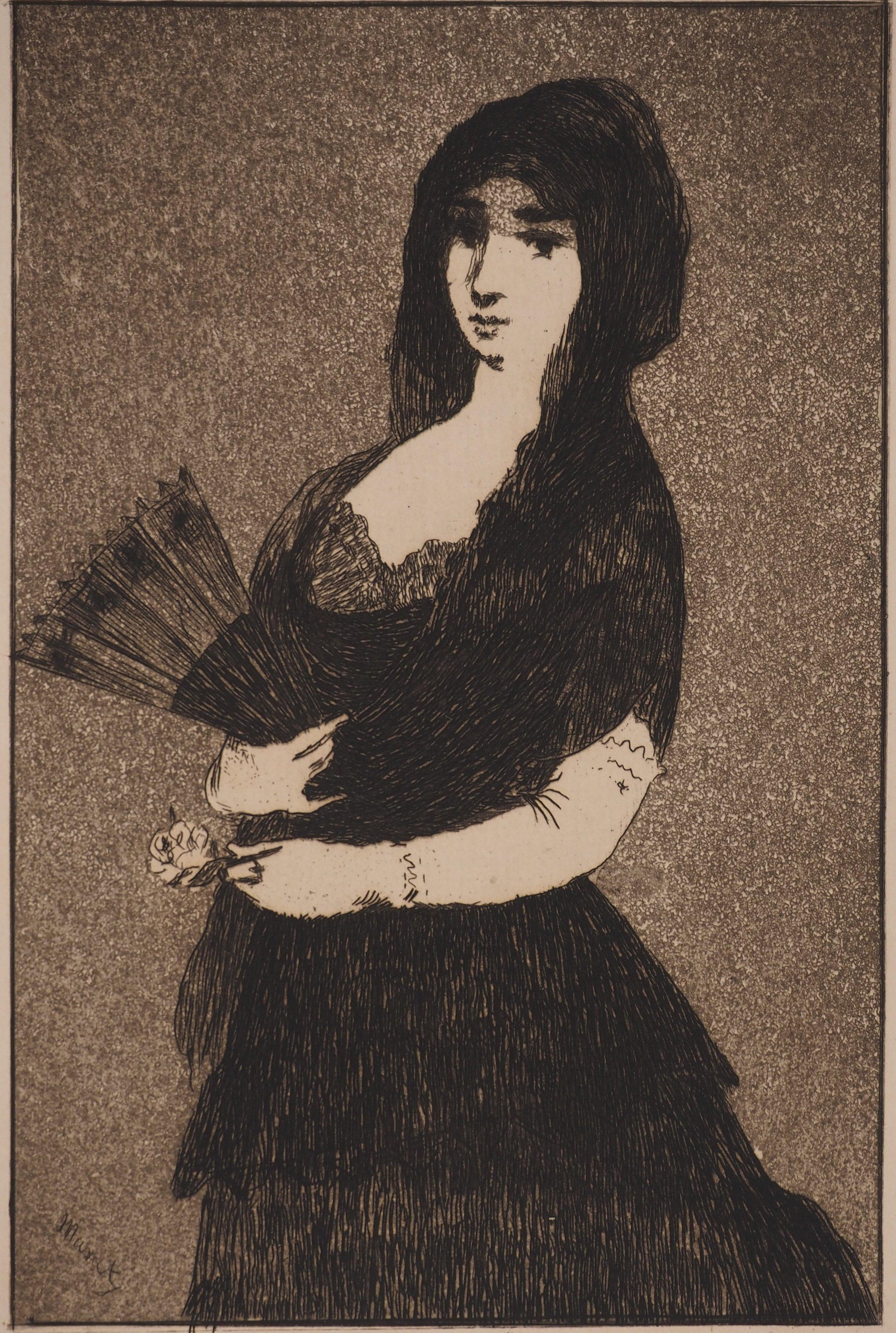 Figurative Print de Edouard Manet - Mujer con mantilla - Grabado original (Guerin #51 Fisher #46)