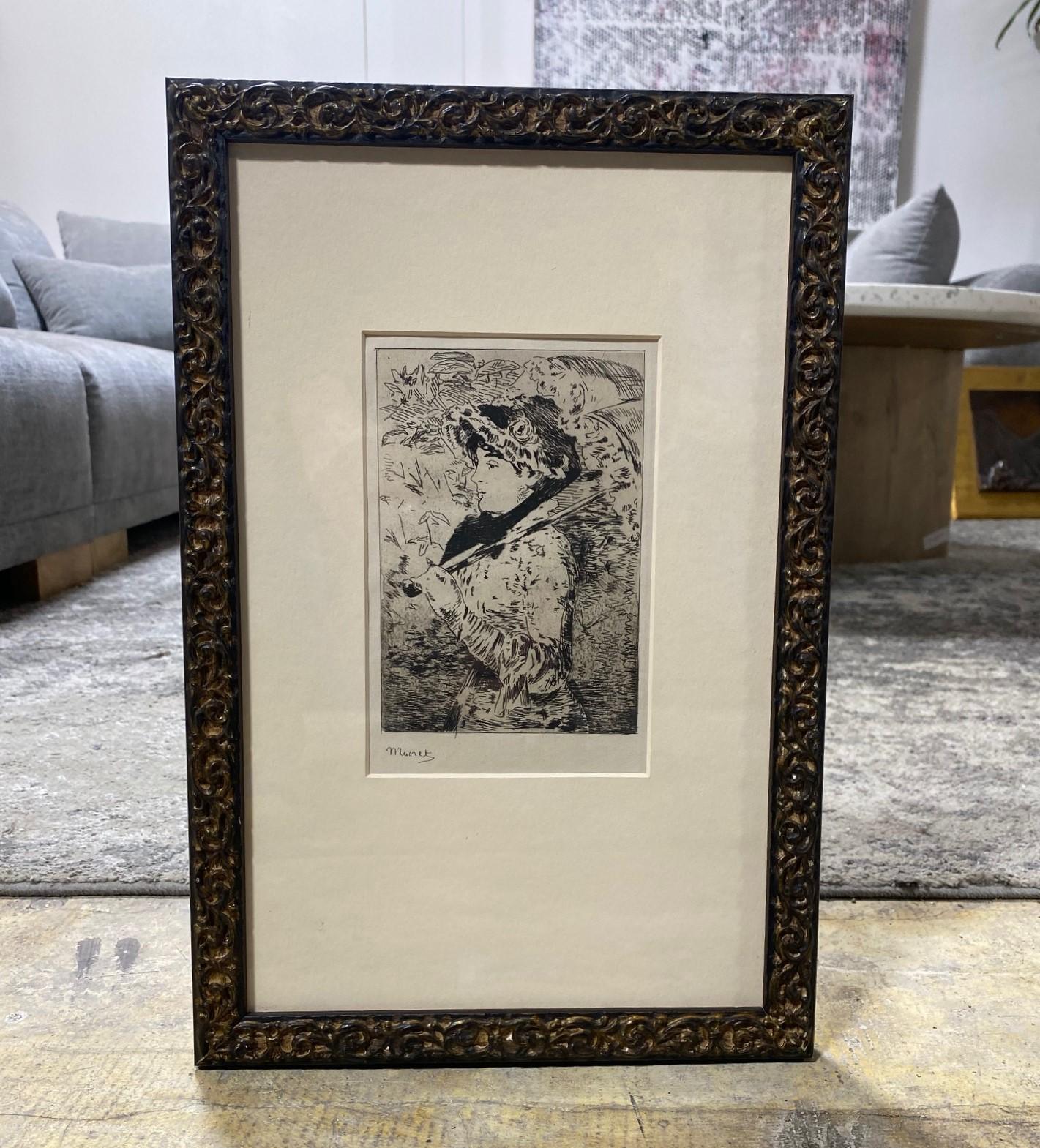 A beautiful aquatint etching by French Modernist/Impressionist artist Édouard Manet titled 