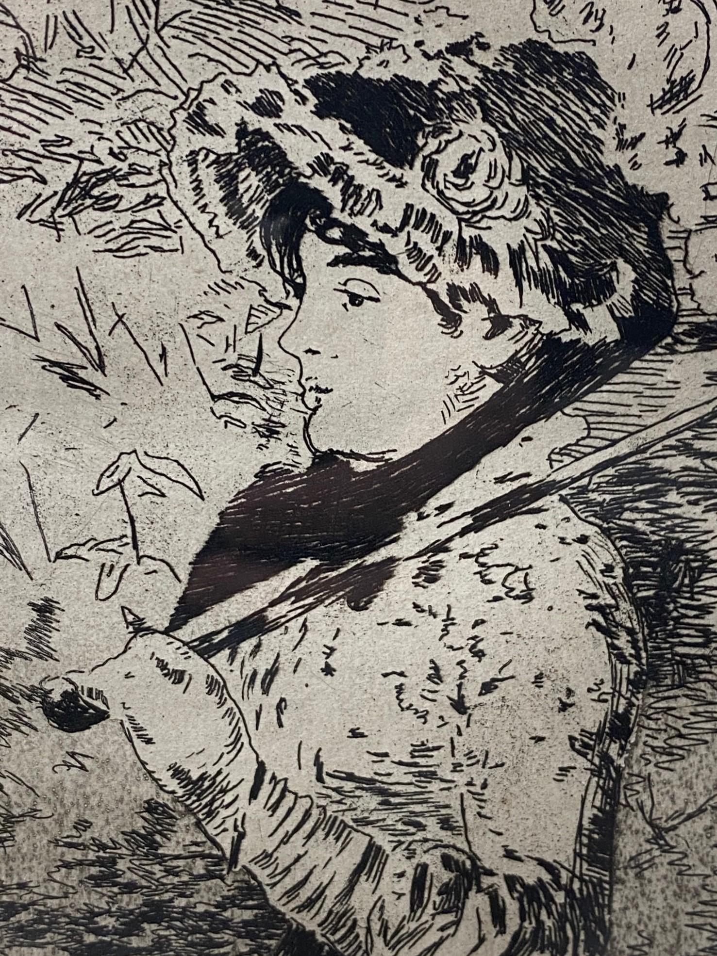 Édouard Manet Signierte Impressionistische Aquatinta Radierung Jeanne ''Frühling'', 1882 (Französisch) im Angebot