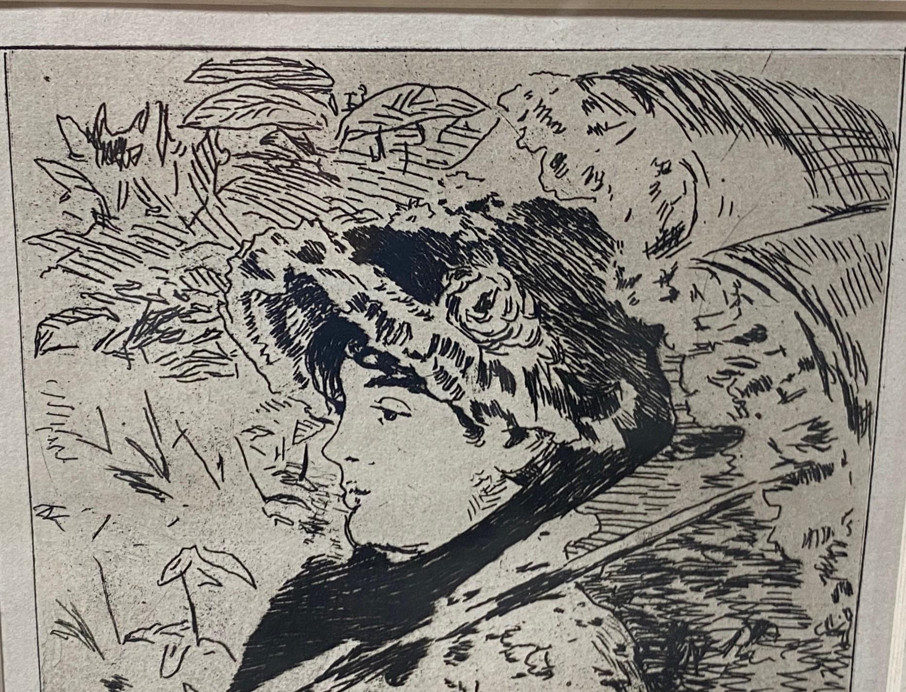 Édouard Manet Signierte Impressionistische Aquatinta Radierung Jeanne ''Frühling'', 1882 (Holz) im Angebot