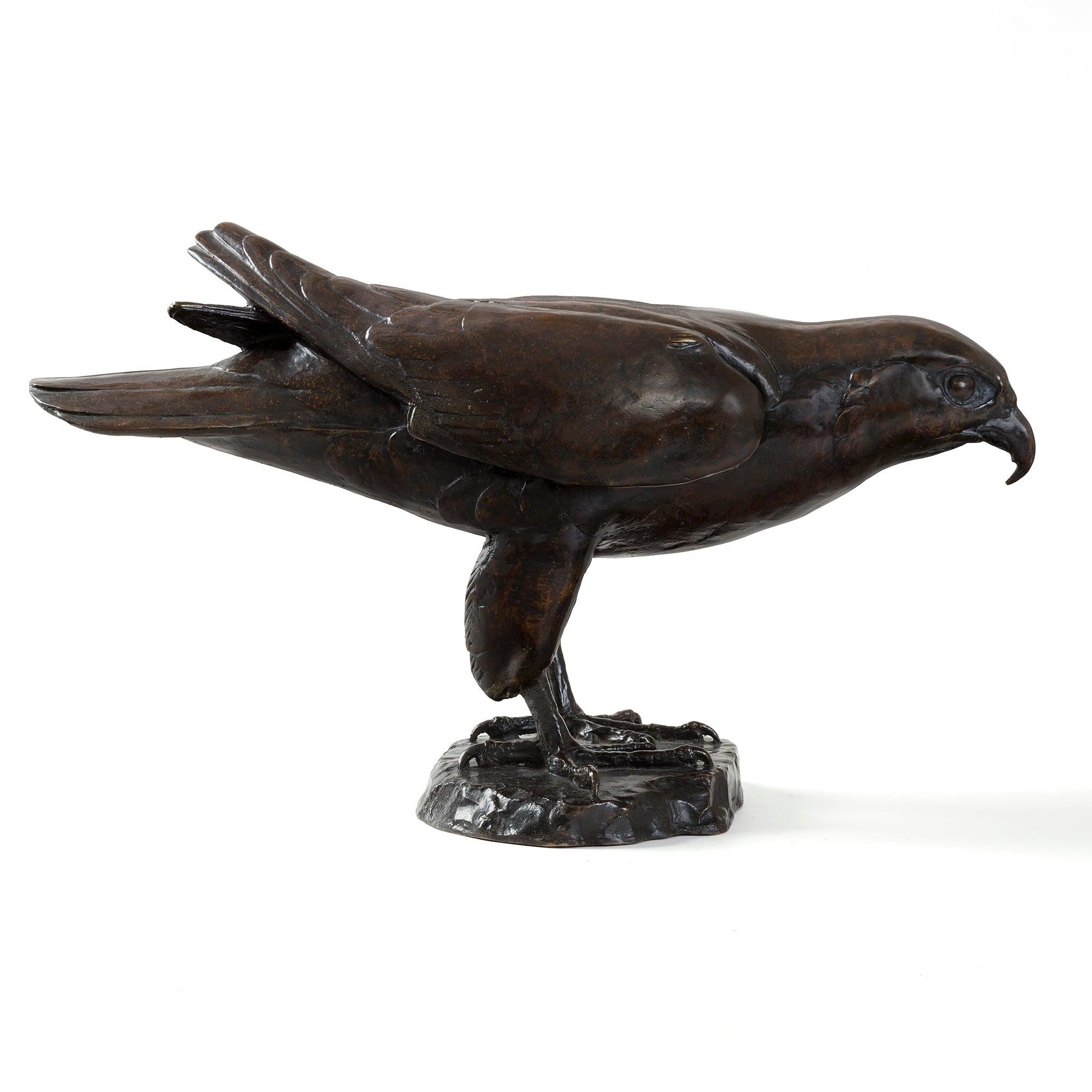 French Édouard Marcel Sandoz Bronze Falcon Sculpture