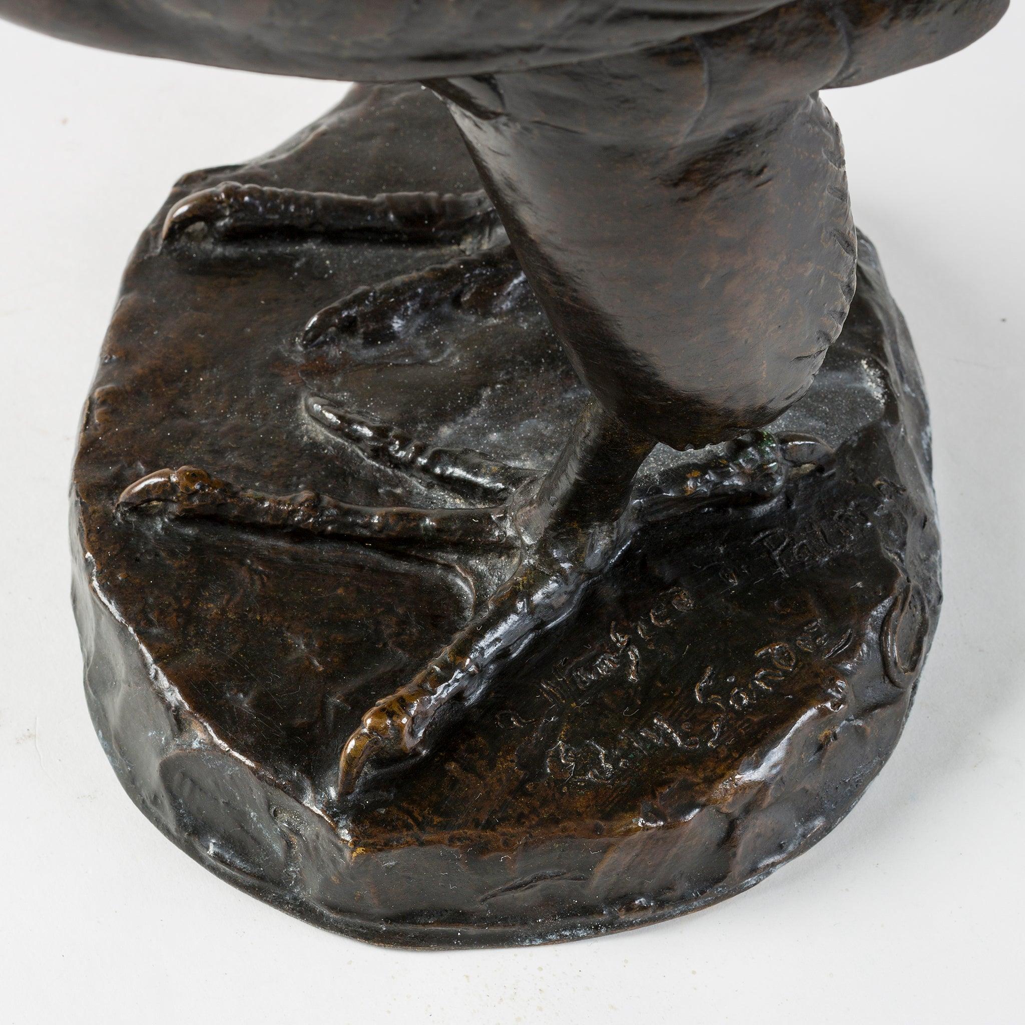 Patinated Édouard Marcel Sandoz Bronze Falcon Sculpture