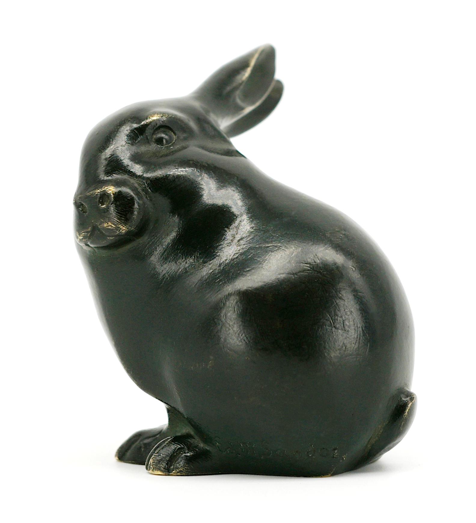 Patinated Edouard Marcel SANDOZ Bronze Rabbit Sculpture, 1920 For Sale