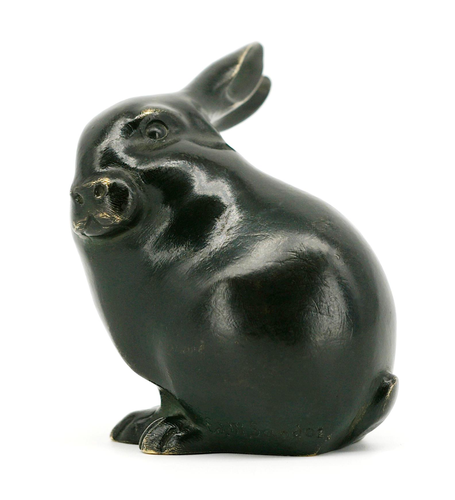 Patinato Edouard Marcel SANDOZ Scultura di coniglio in bronzo, 1920 in vendita