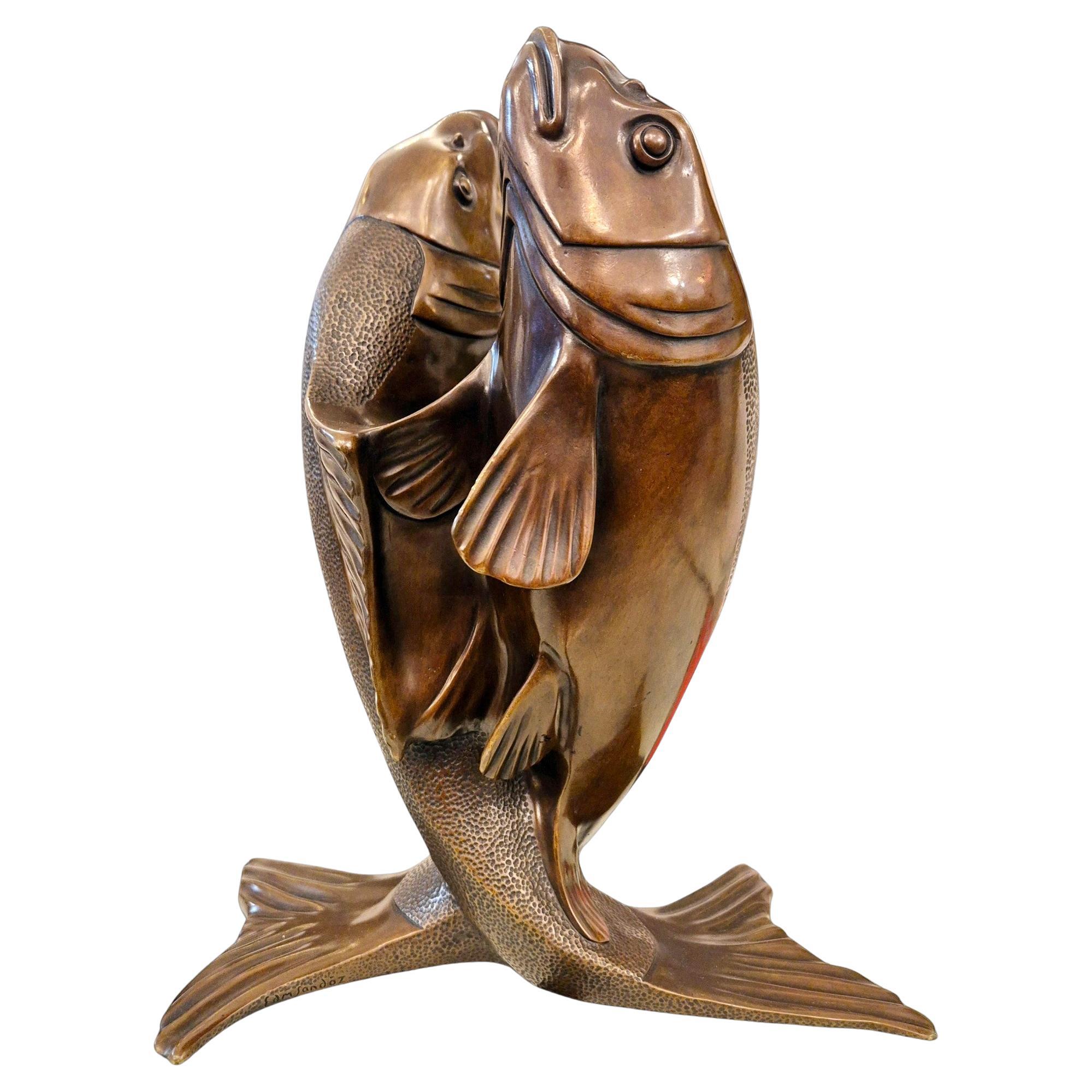 Edouard Marcel Sandoz, entwined carps, bronze, Susse Frères foundrymen, 1920