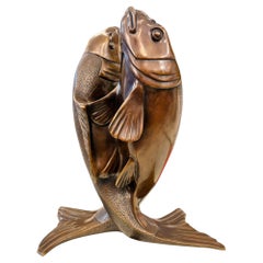 Antique Edouard Marcel Sandoz, entwined carps, bronze, Susse Frères foundrymen, 1920