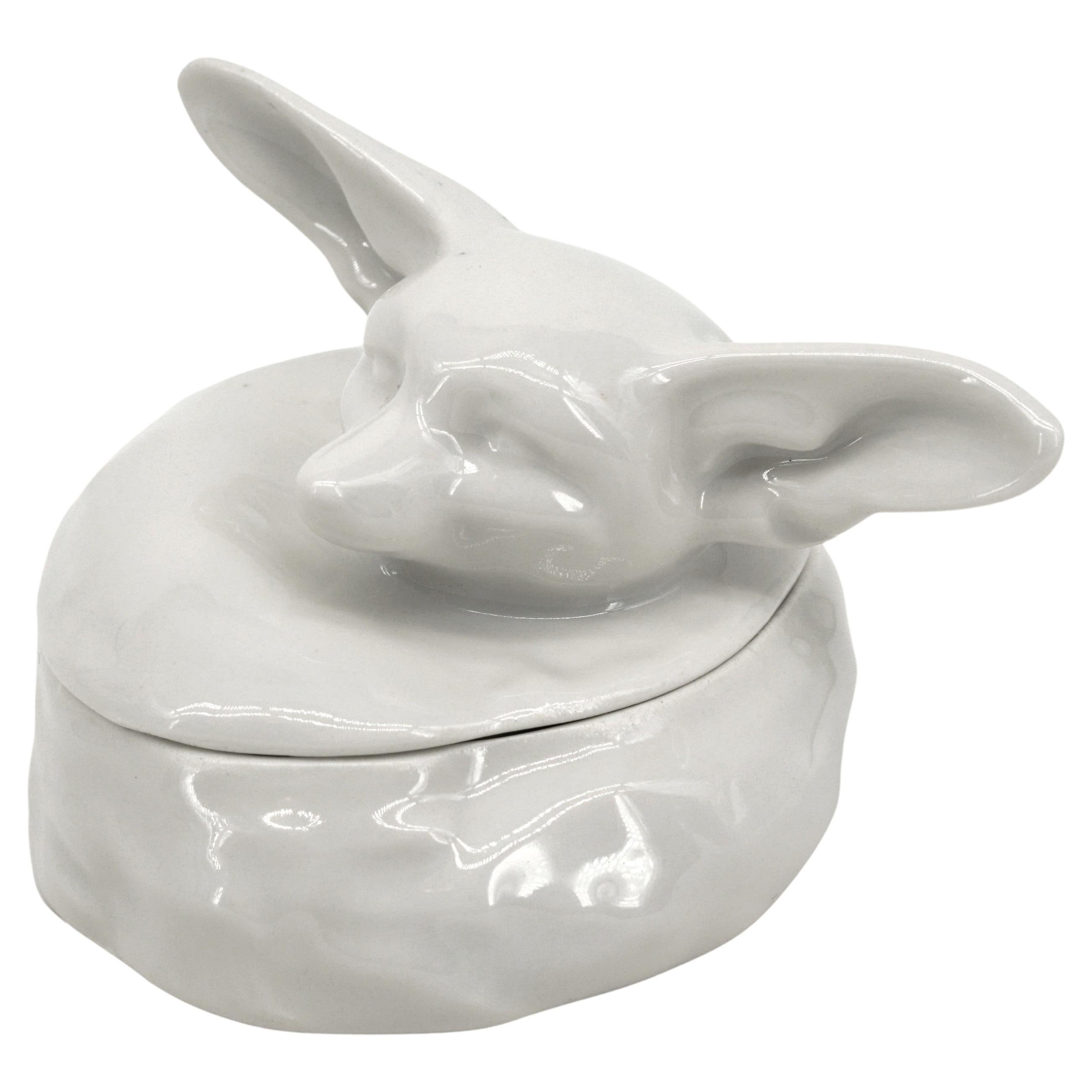 Edouard Marcel Sandoz Porcelain Lying Fennec Candy Box, 1921 For Sale