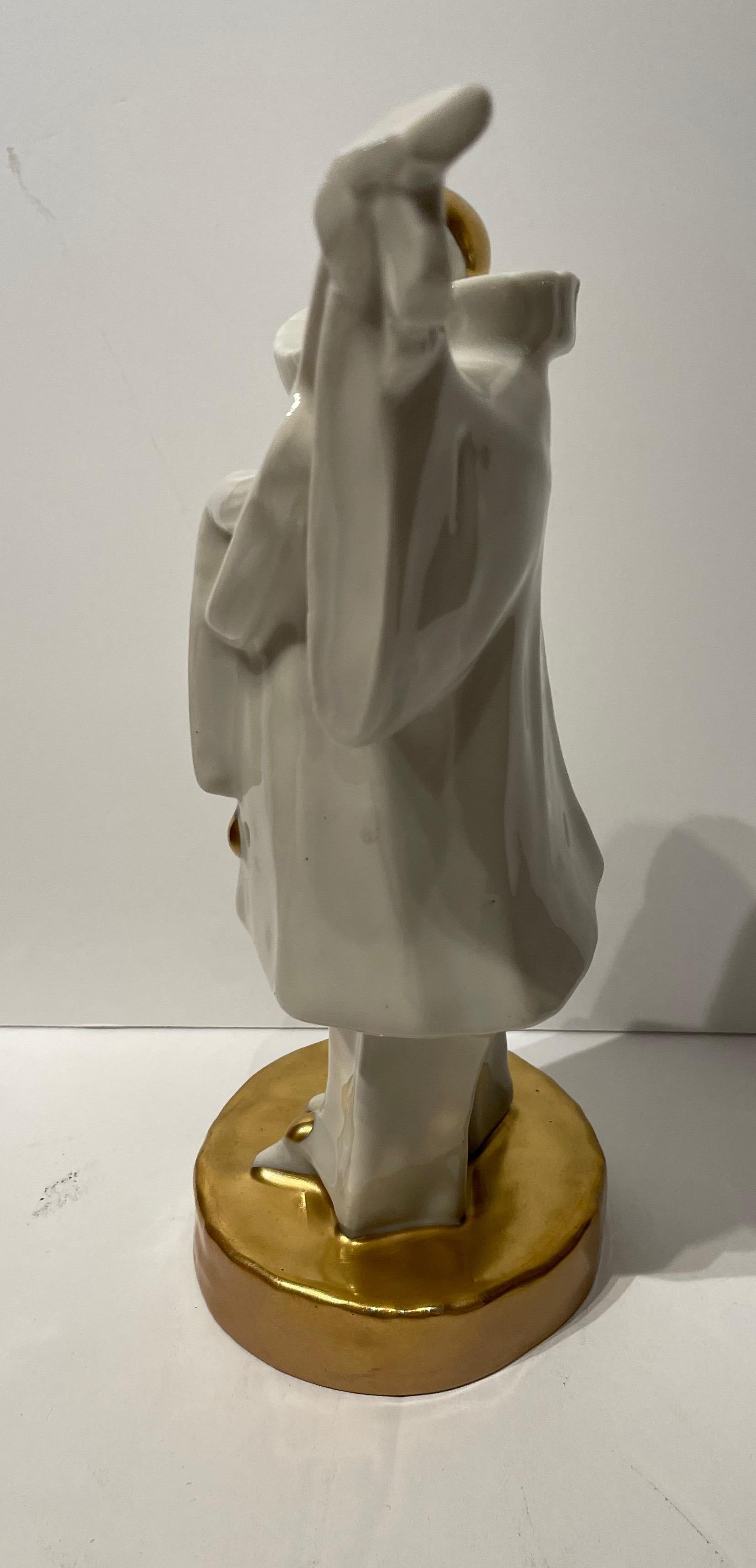 Art Deco Edouard Marcel Sandoz Porcelain Musician Guitarist Statue For Sale