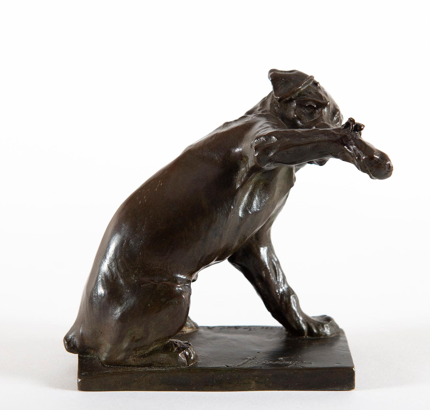 Chien à la sauterelle, by Sandoz, Animals, Sculpture, Bronze, 1910's, Dog - Gold Figurative Sculpture by Edouard-Marcel Sandoz