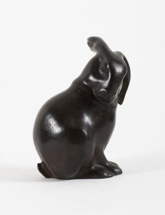 Lapin assis, tête tournée, Sandoz, anni 1910, bronzo, animale, conigli, prova rara