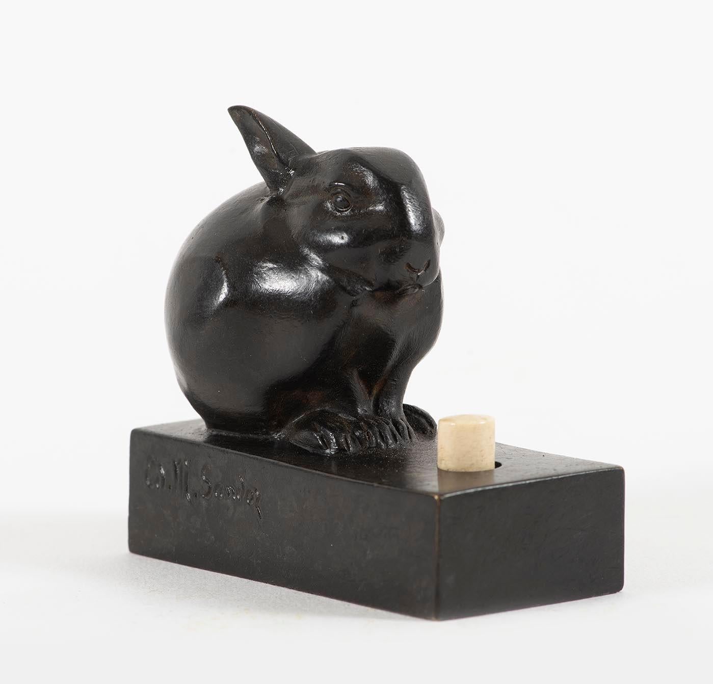 Lapin bijou sonnette, Sandoz, Ring, Rabbit, Bronze, animal, sculpture, 1920's - Art by Edouard-Marcel Sandoz