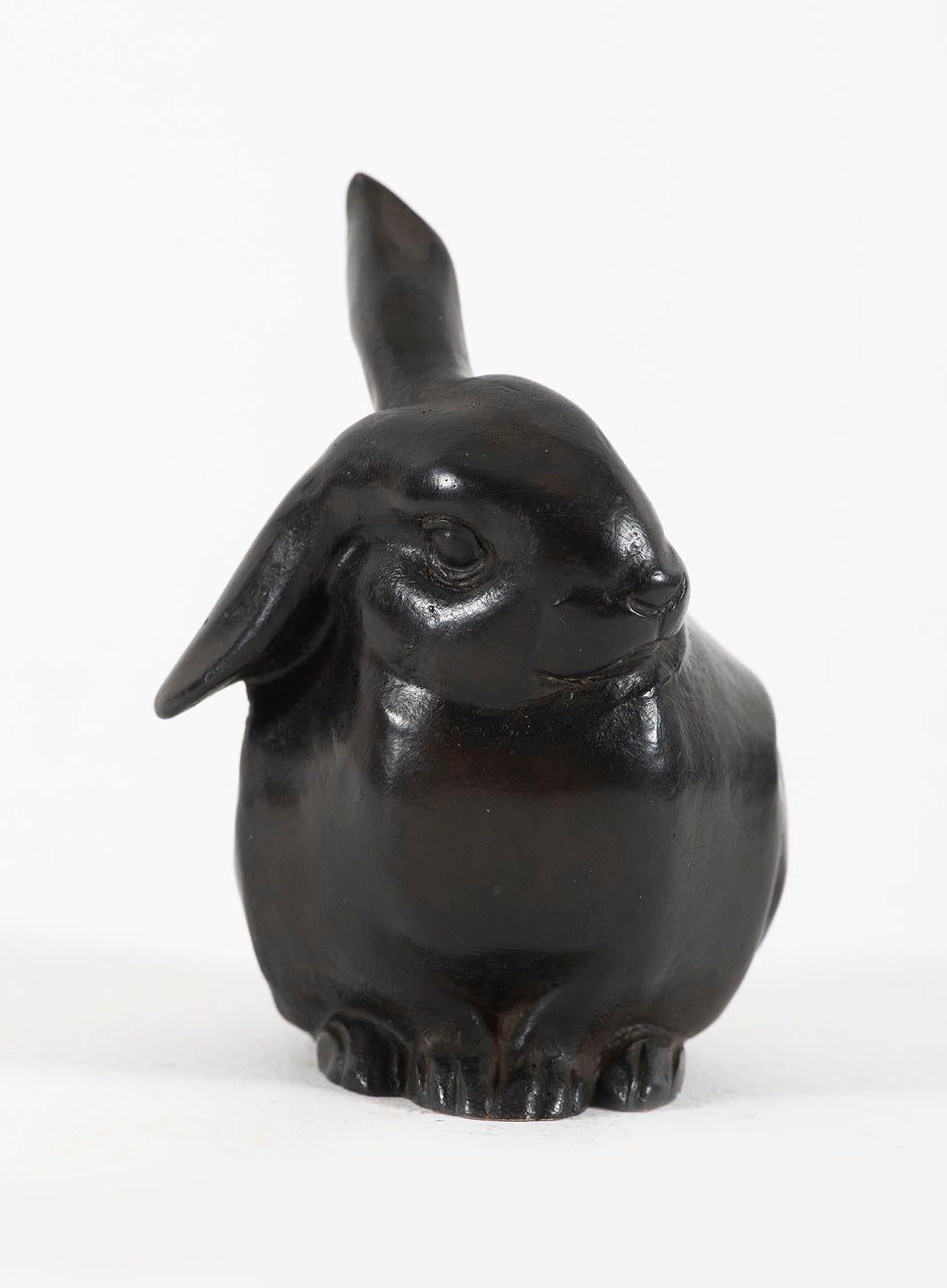 Lapin, by Sandoz, Animal, sculpture, rabbit, bronze, 1940's, brown patina