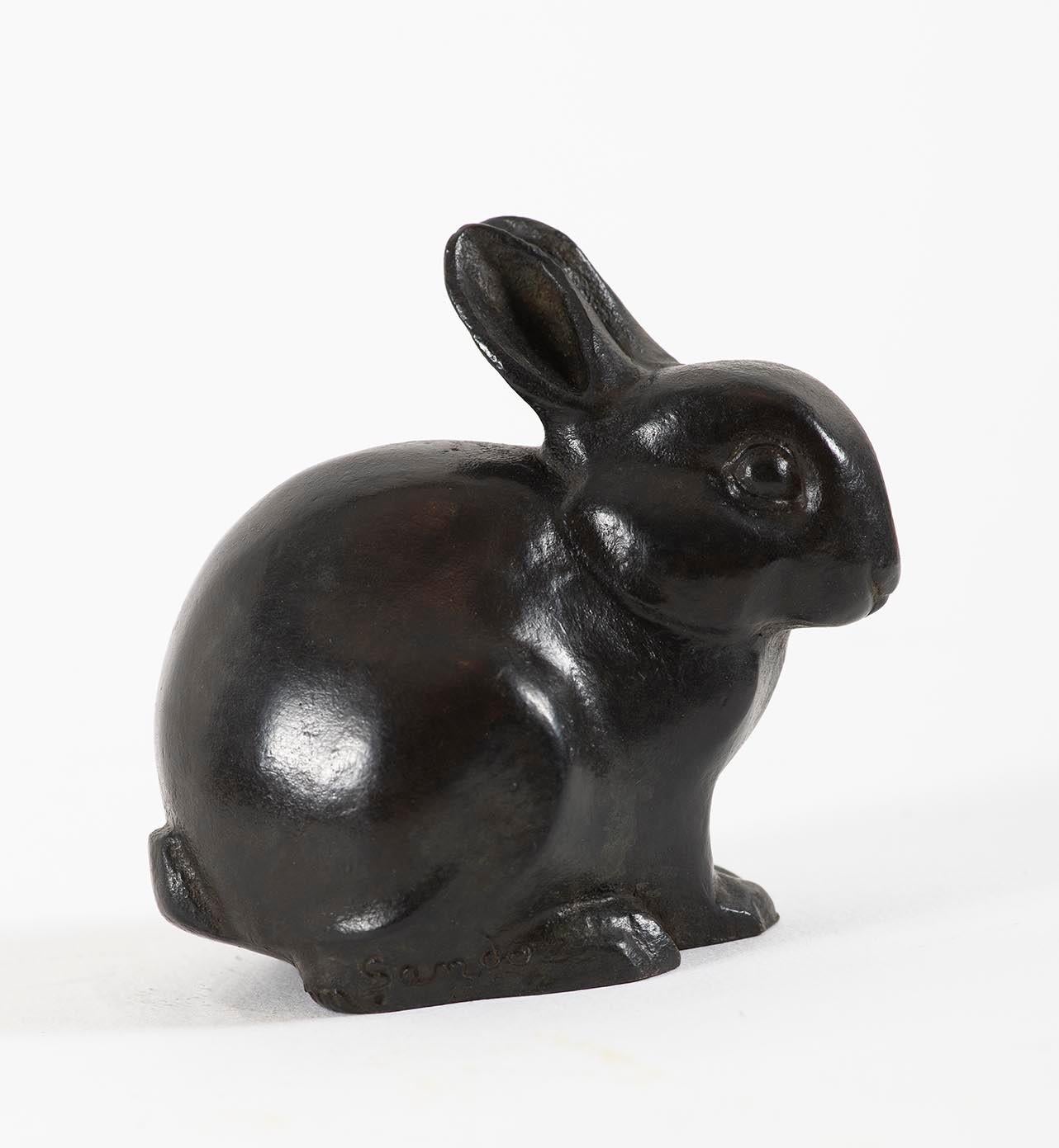 Lapin, par Sandoz, lapin, animal, sculpture, bronze, artiste suisse, coulé, années 1910 - Sculpture de Edouard-Marcel Sandoz