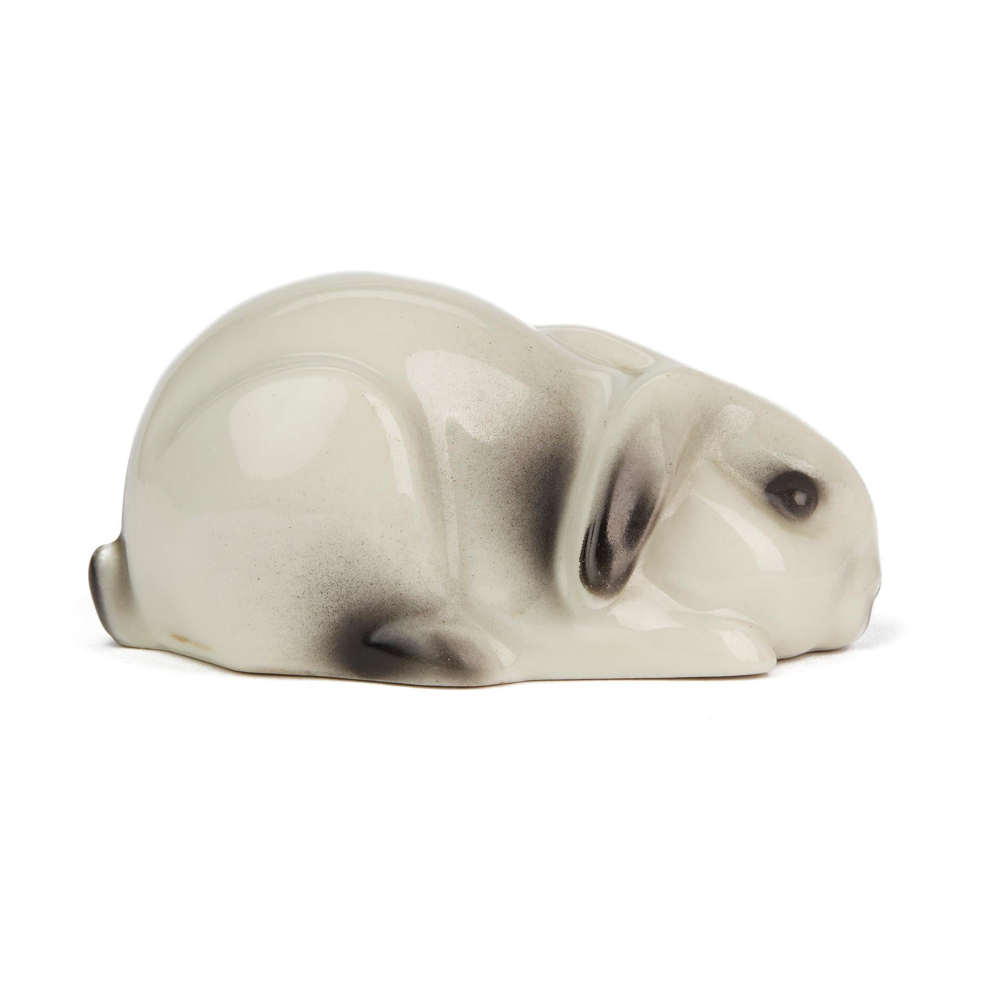 Edouard Marcel Sandoz Swiss Langenthal Porcelain Lying Rabbit Figure, 1948 In Good Condition For Sale In Bishop's Stortford, Hertfordshire