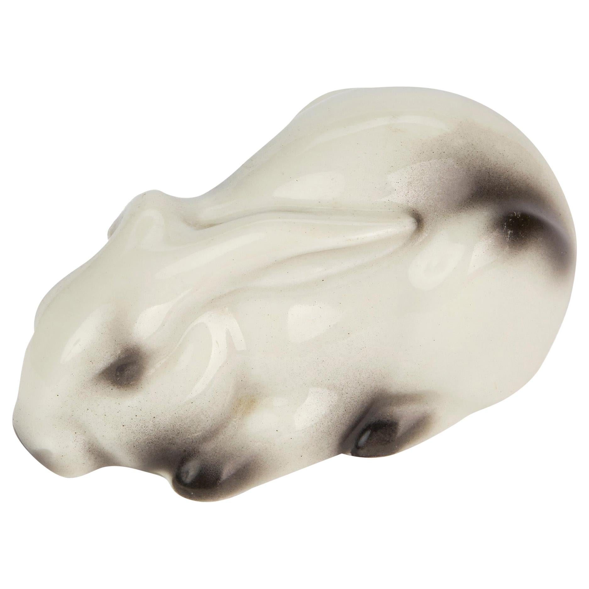 Edouard Marcel Sandoz Swiss Langenthal Porcelain Lying Rabbit Figure, 1948 For Sale