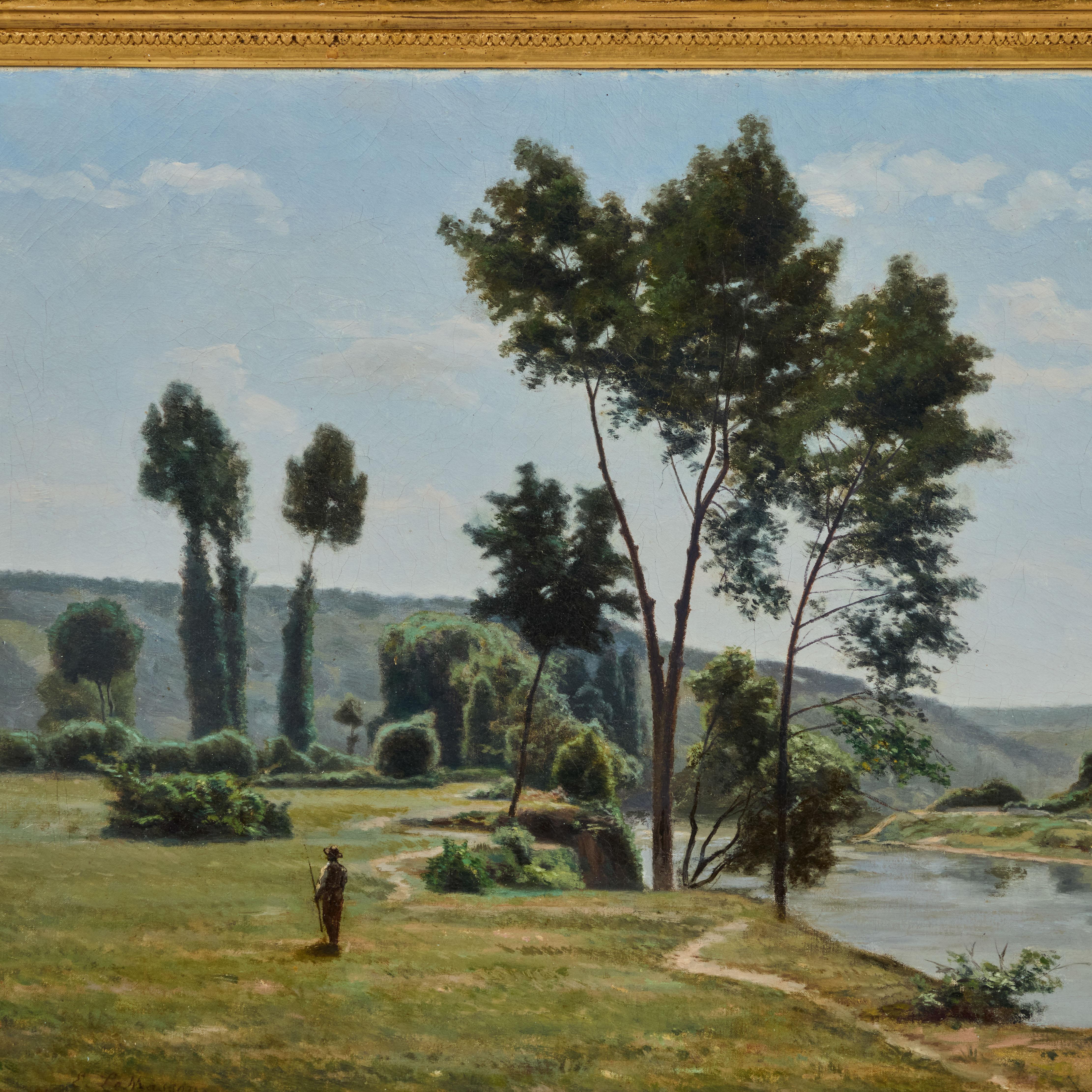 Óleo sobre lienzo de paisaje del artista francés Edouard Masson (1881-1950) en un marco dorado tallado a mano.