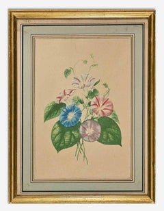 Viktorianischer Blumenstrauß – Radierung von Edouard Maubert – 19. Jahrhundert
