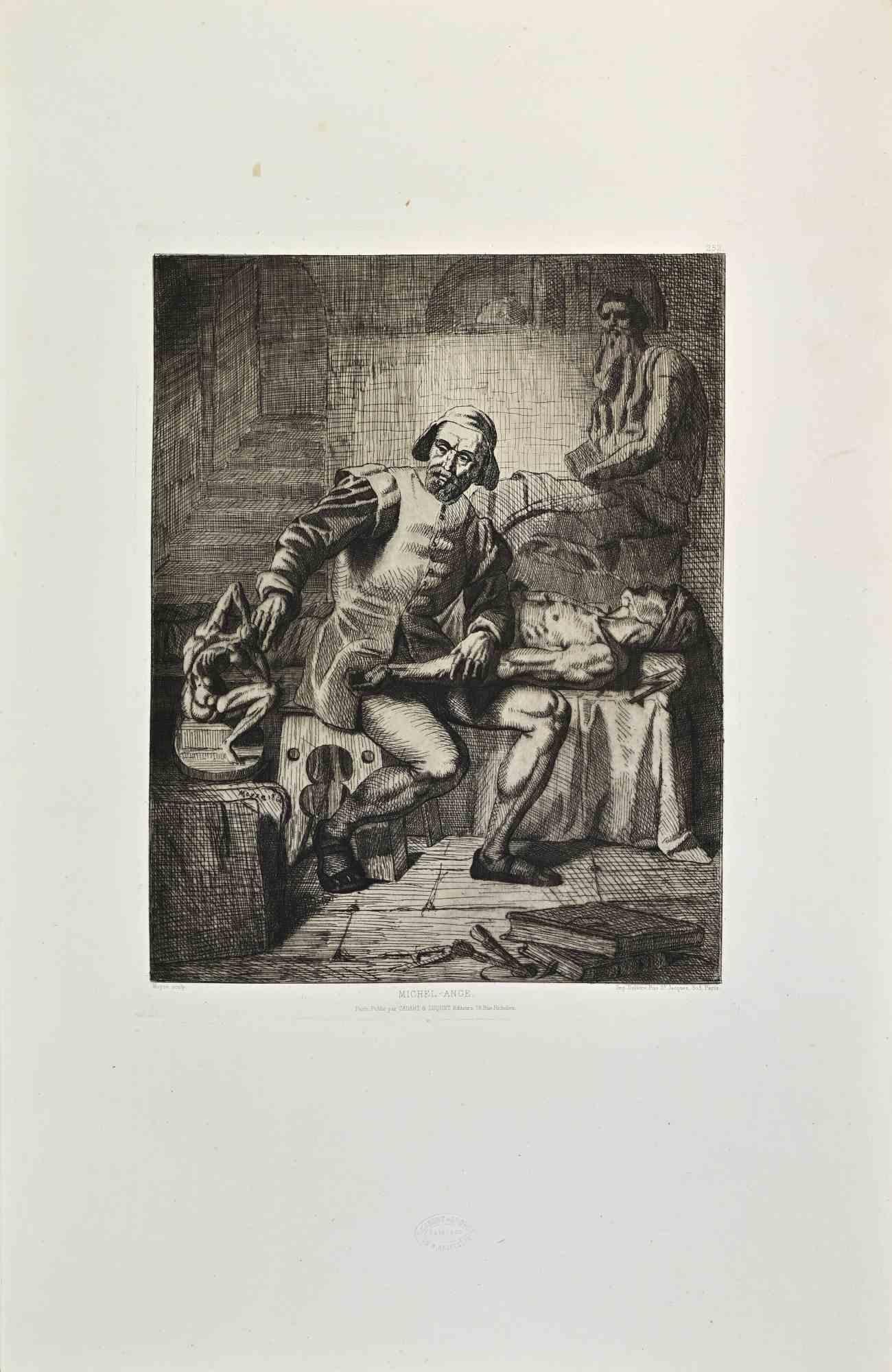 Michel Ange - Etching by Edouard Moyse - 1870s