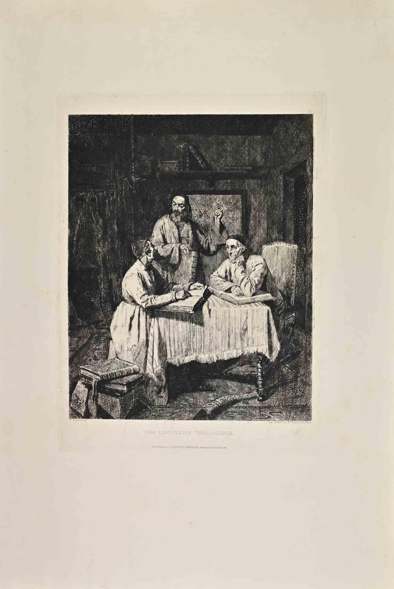 Une Discussion Theologique is a black and White etching realized by Edouard Moyse in the 1860s. 

Titled in the lower

Image Size: 32x23

Very good impression.

Realized for the "Société des Aquafortistes. Born on the initiative of the publisher