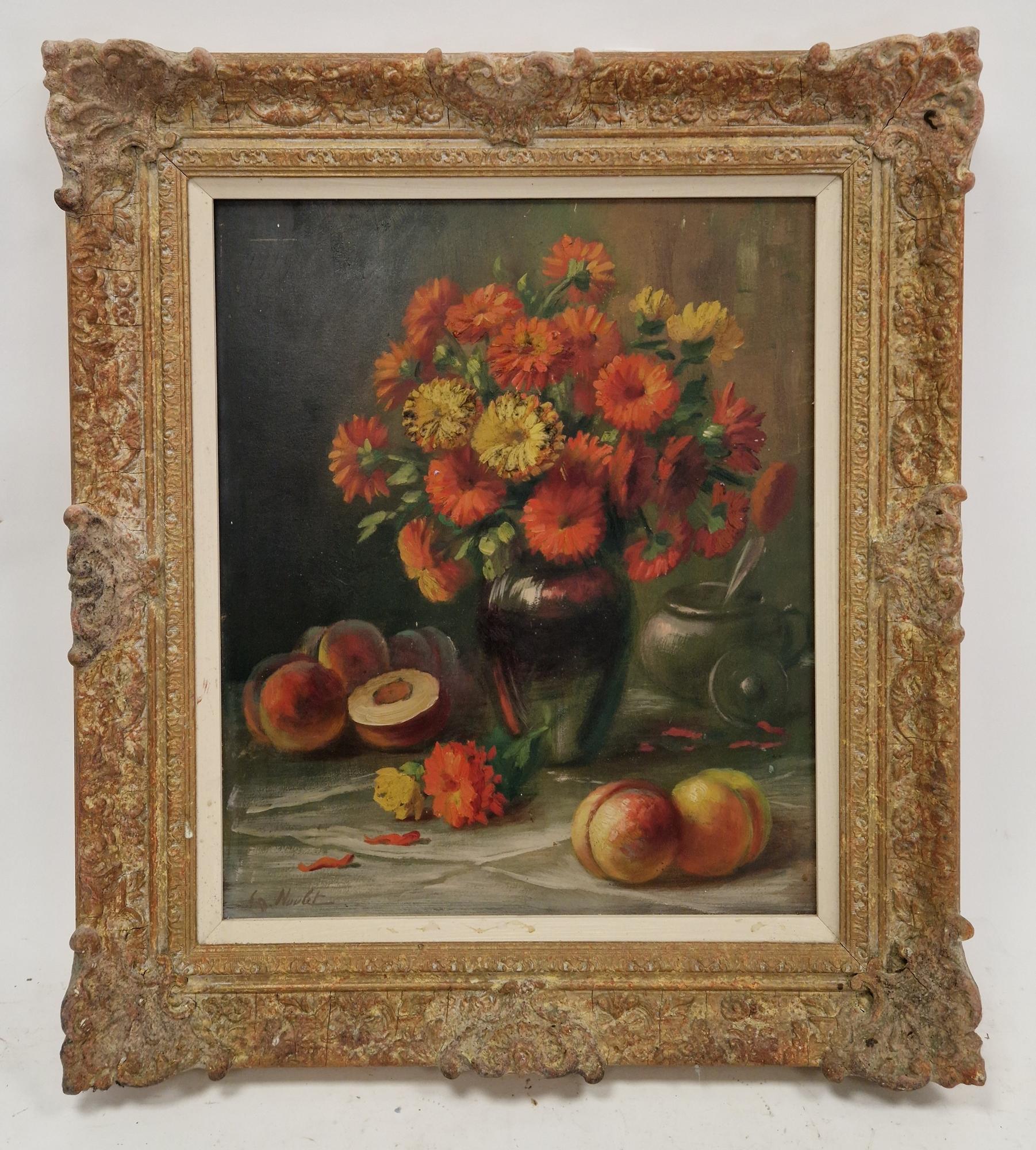 Zusammensetzung von Blumen und Pfirsichen (Braun), Still-Life, von Edouard Noulet