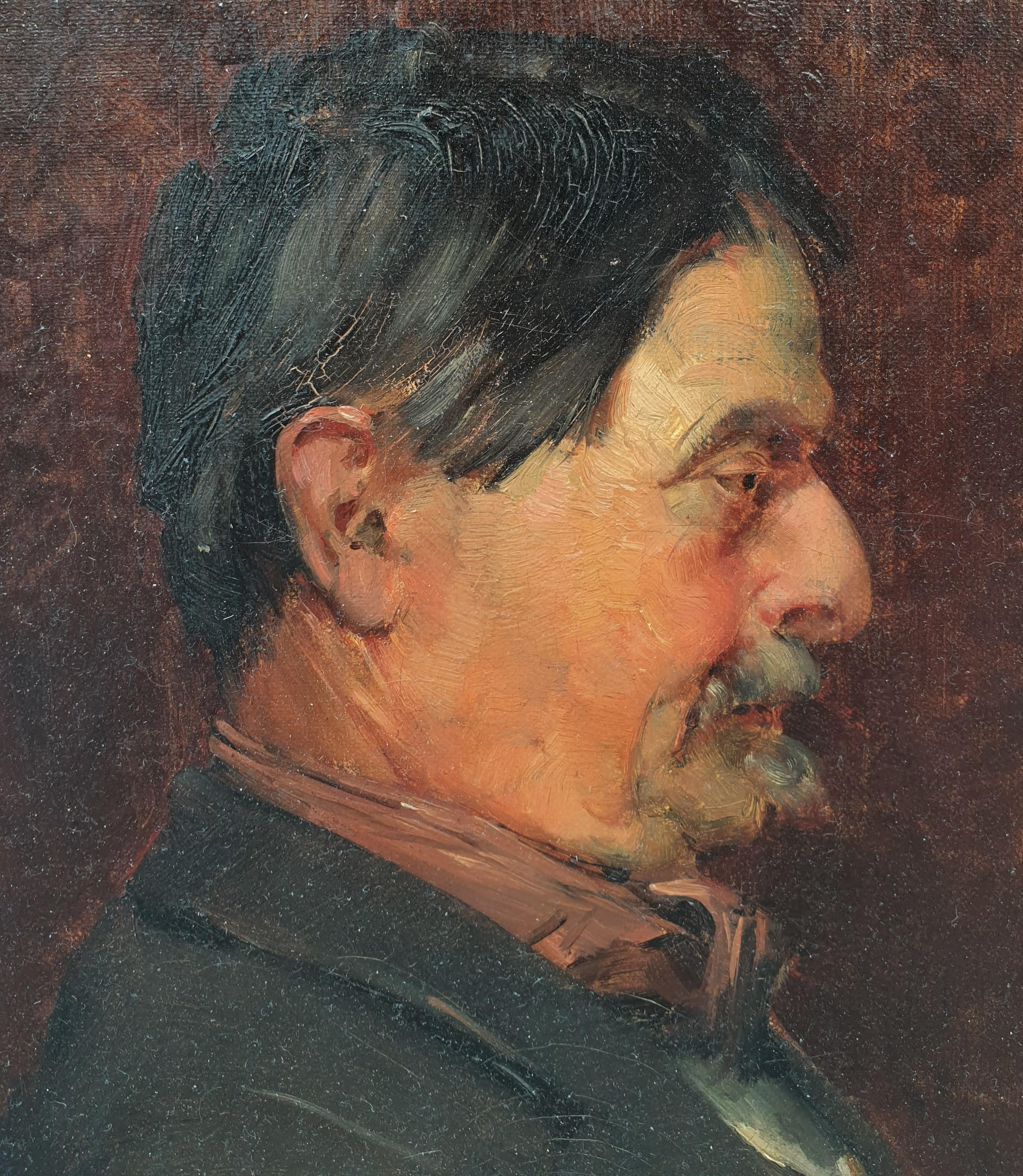 French 19th academic painting PAUPION GEROME student Small portrait man profile - French School Painting by Edouard PAUPION