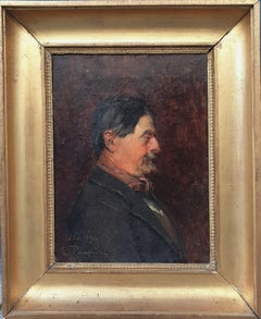 Antique French 19th academic painting PAUPION GEROME student Small portrait man profile