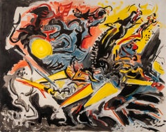« Red Battle » 1963, huile sur toile expressionniste abstrait d'Edouard Pignon