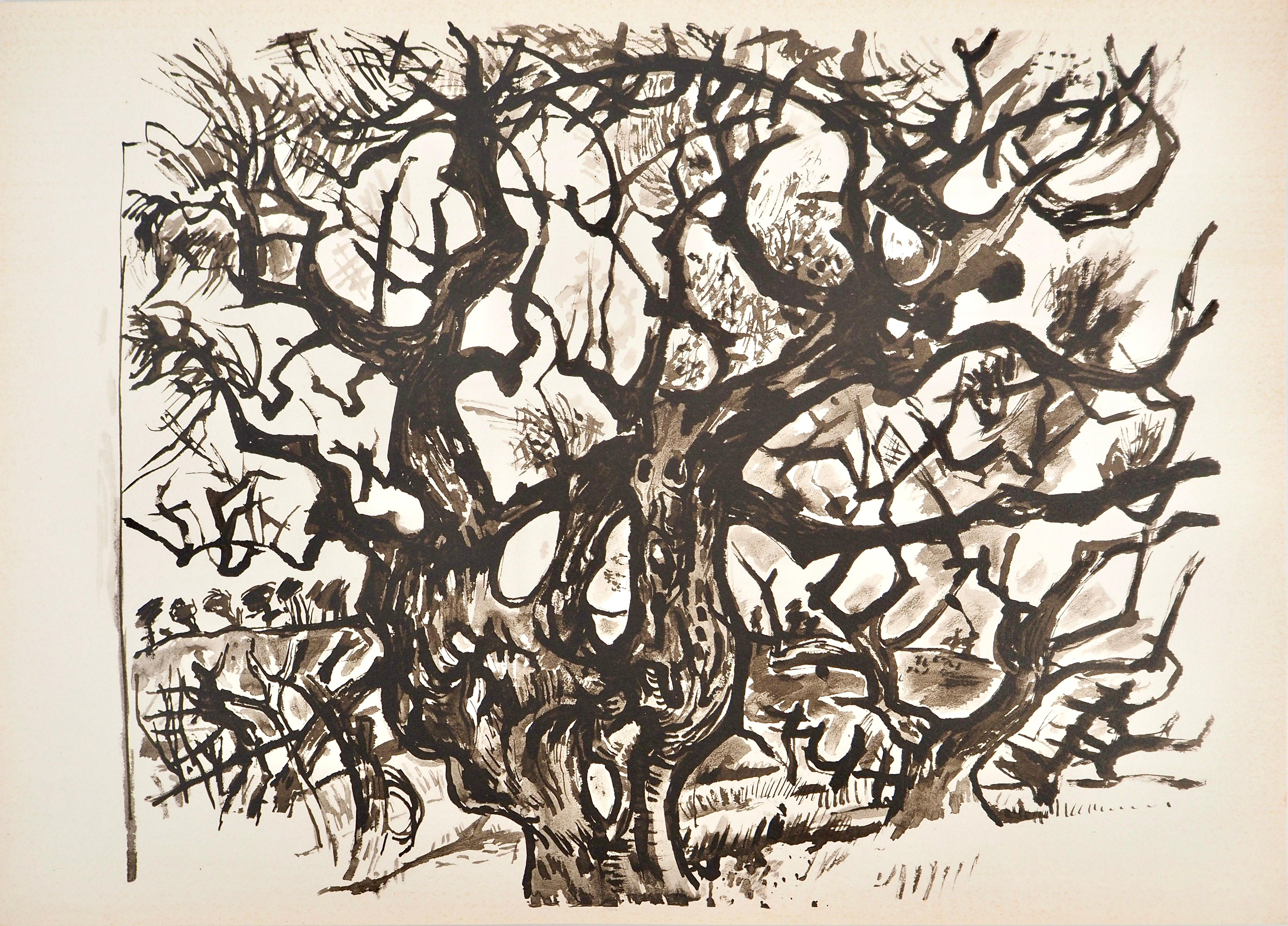 Composition, Arbres et Voiles, Édouard Pignon - Beige Landscape Print by Edouard Pignon