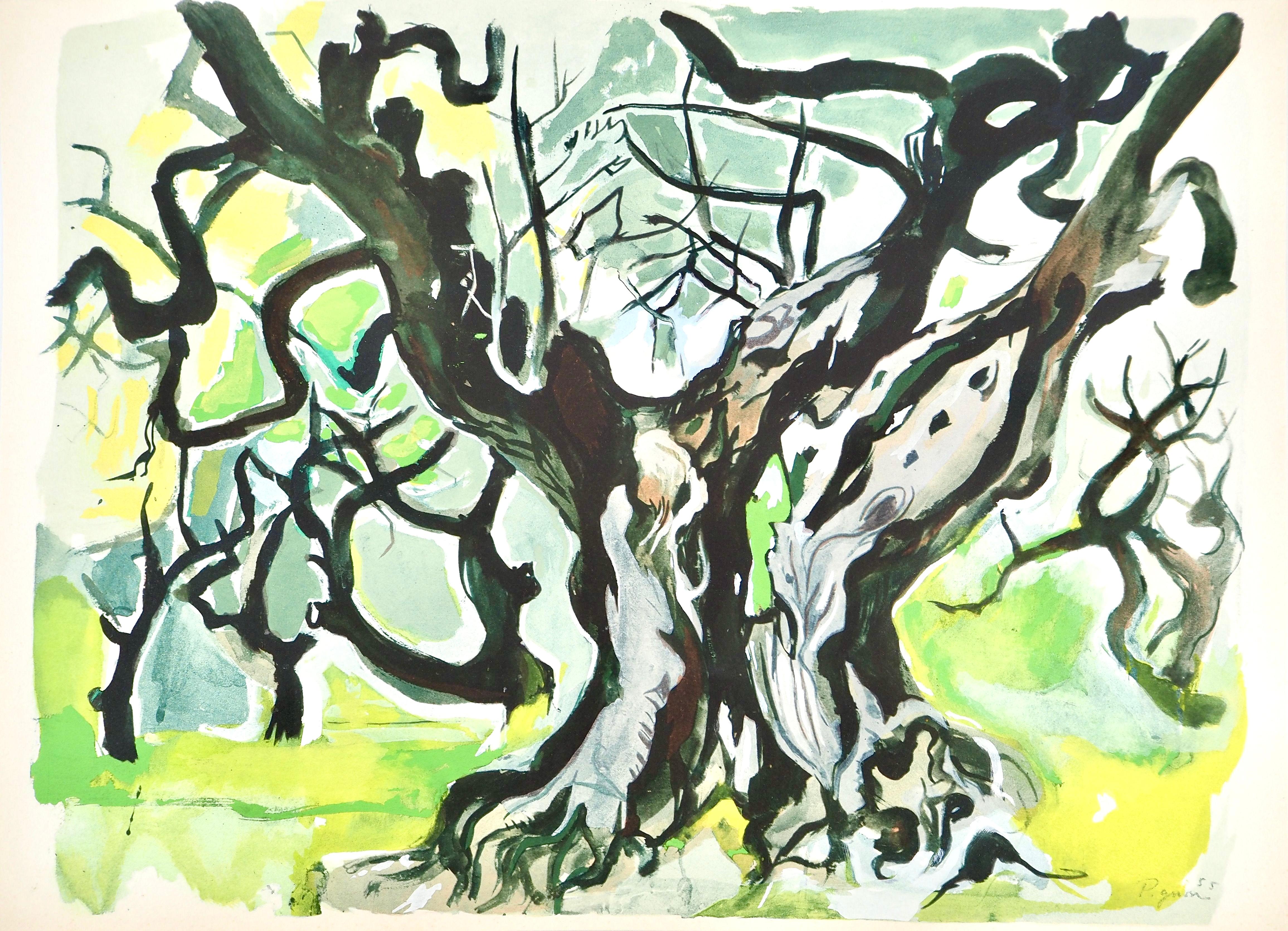 Lithograph and stencil on grand Velin d'Arches paper. Inscription: signed in the plate and unnumbered, as issued. Good condition. Notes: from the folio, Édouard Pignon, Arbres et Voiles, 1957. Published by Au Vent D'Arles, Paris; printed by Atelier