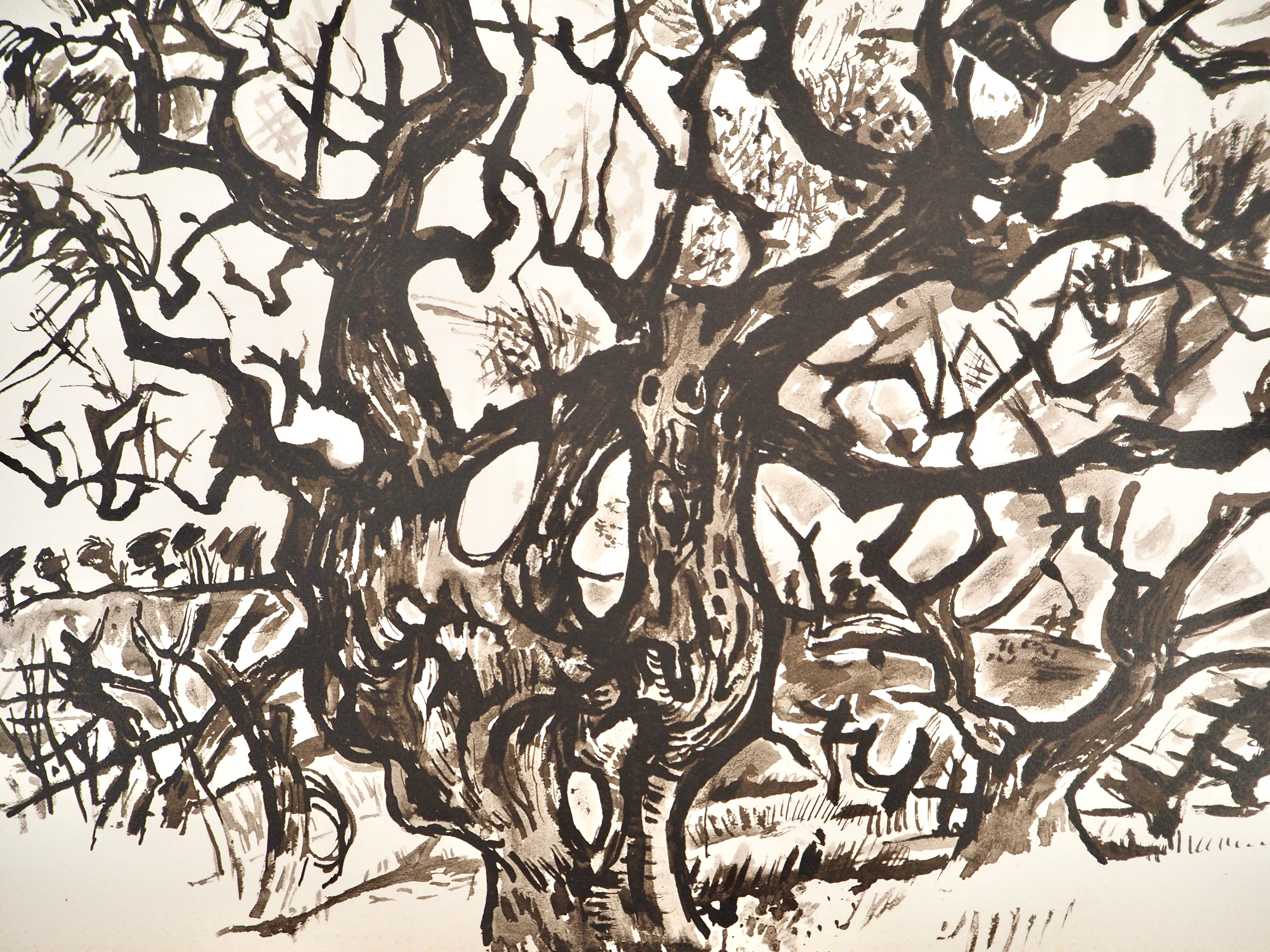 Edouard Pignon Landscape Print - Composition, Arbres et Voiles, Édouard Pignon